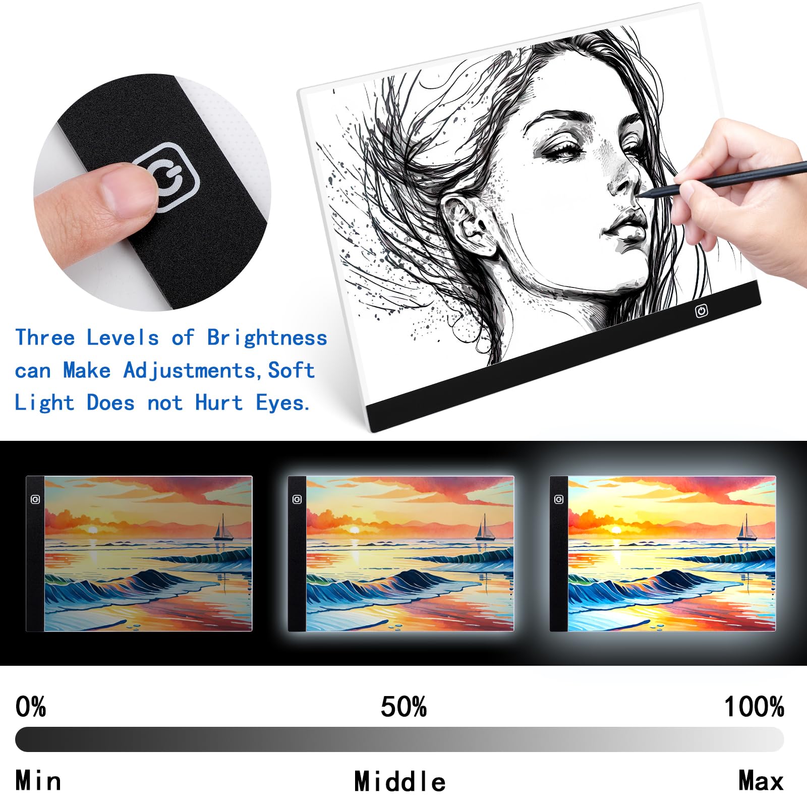 Sofore Tavoletta Luminosa A3, Light Box LED Con Cavo USB e Luminosità Regolabile, Lavagna Luminosa Ultra Sottile per Animazione, Artisti, Disegnare