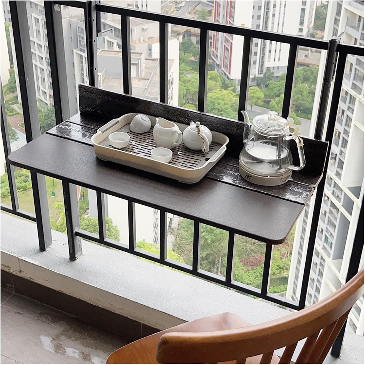 Adjustable Height Balcony Hanging Table - Foldable Railing Table for Patio - Multi-Functional Outdoor Bar Table (39.4" x 14.6") - Perfect for Small Spaces