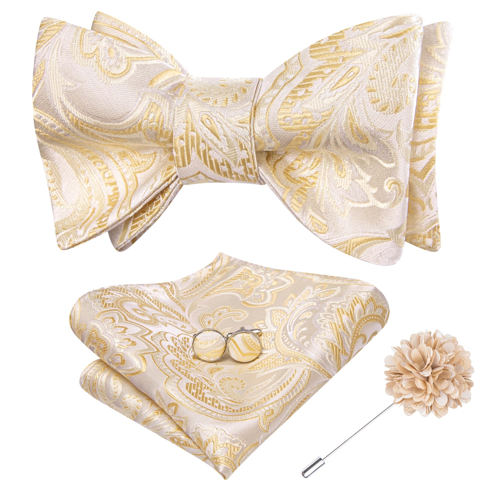 Dubulle Self Tie Bow Ties for Men Silk Paisley Bowtie Lapel Pin Set