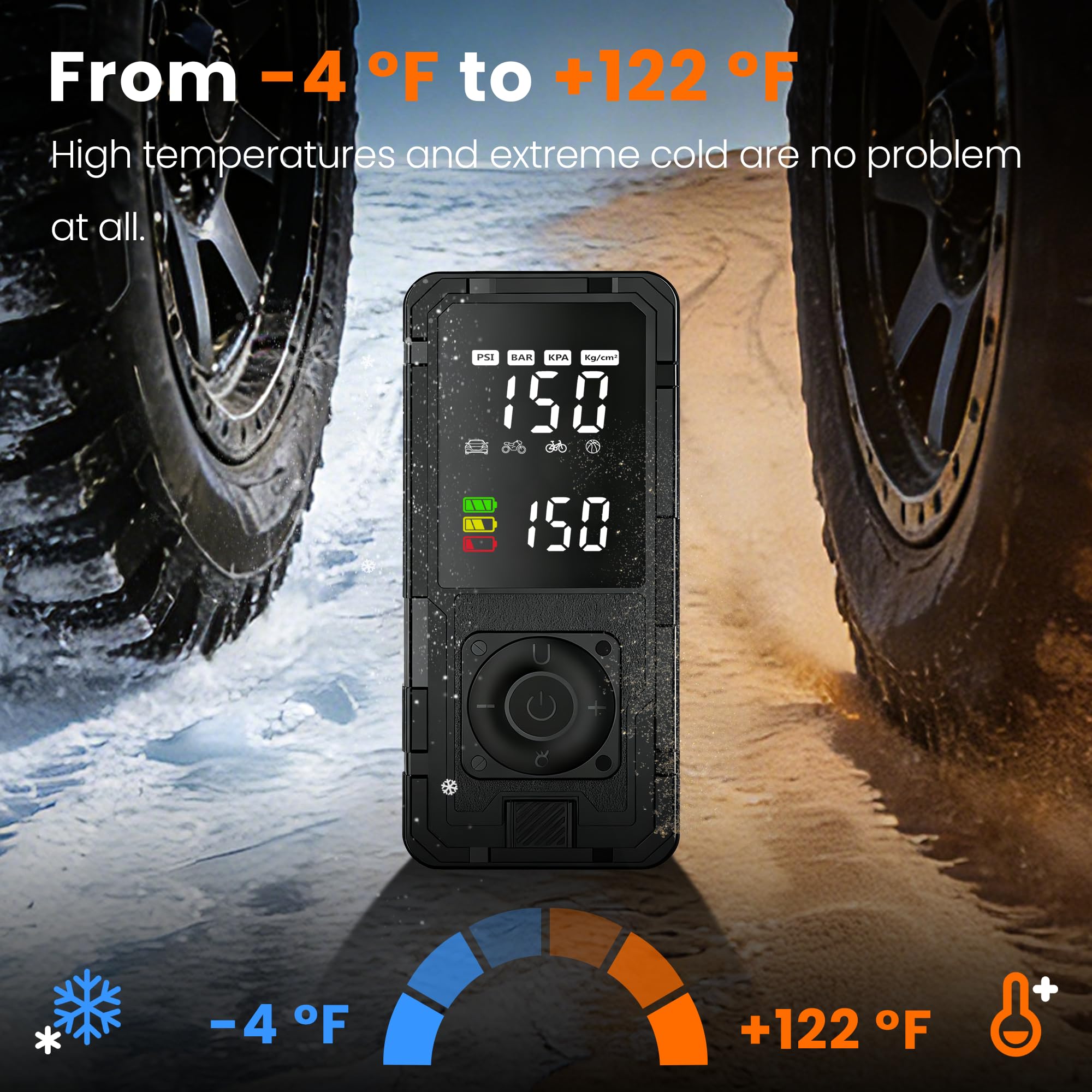 Compressore d'aria portatile con manometro digitale, pompa ad aria elettrica senza fili, 150 psi, spegnimento automatico con valvola Presta Schrader, per bici, moto, auto a sfera