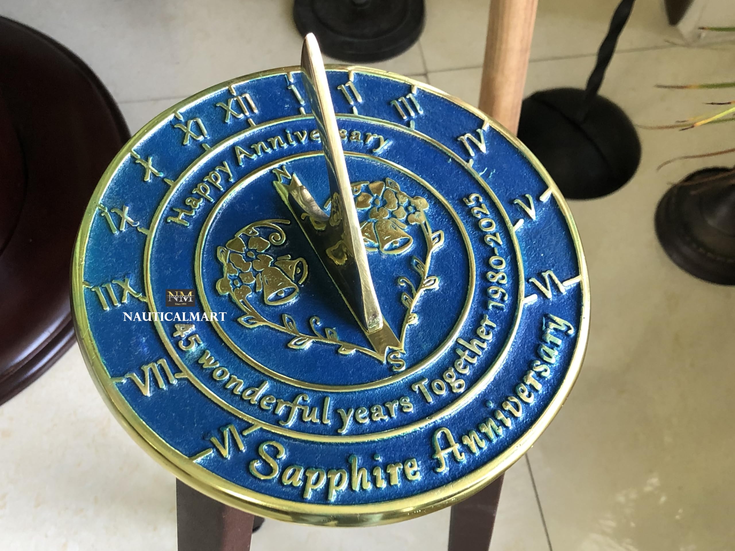 NauticalMart 45th Sapphire Wedding Anniversary Sundial Gift for Parents, Grandparents, Friends, Husband or Wife, Couples, Him & Her Unique Marriage Present 2025 (45th Anniversary)