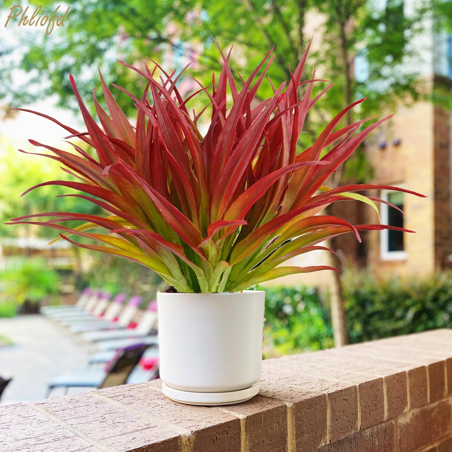 6Pcs Artificial Grass Fake Plants 17.3in Outdoor Plants UV Resistant Greenery Stems Fake Grass for Home Window Garden Office Patio Pathway Front Porch Christmas Décor Light Green & Red - Image 2