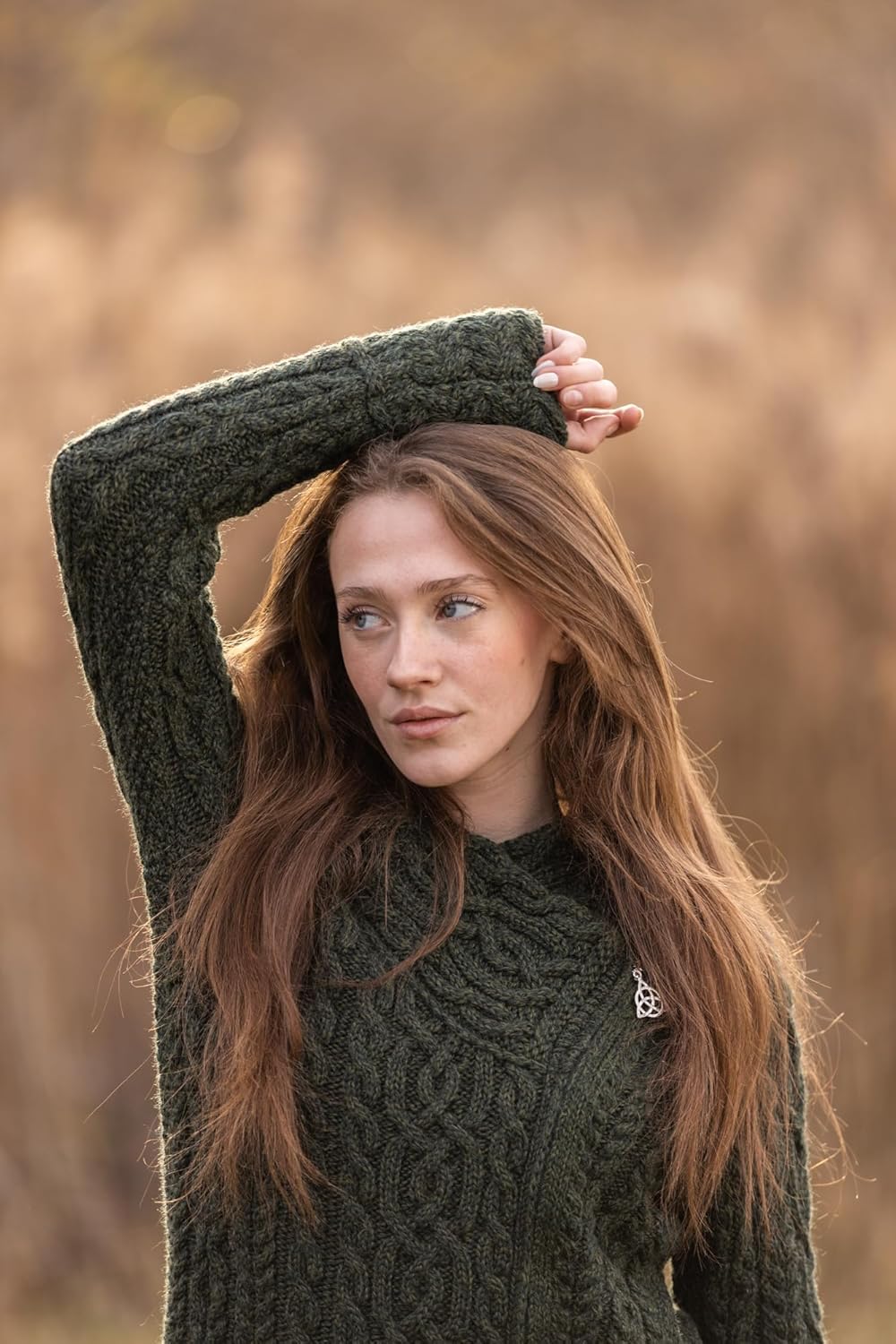 SAOL Ladies Irish Aran Zip Cardigan - 100% Merino Wool Coat with Pockets and Hood, Made in Ireland