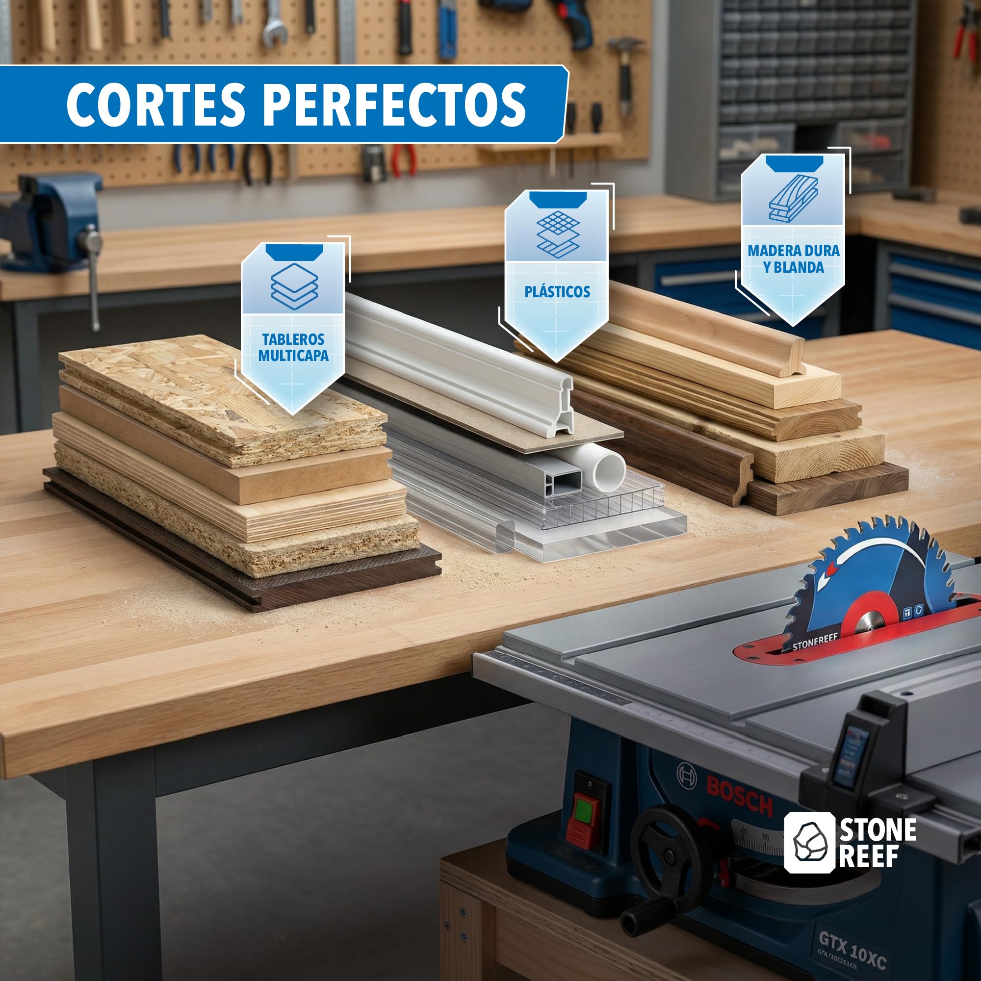 STONE REEF Hoja de sierra circular de 254x30 cm, incluye adaptador a agujero de 20 mm, compatible con sierra de inmersión y sierra circular de Bosch, Makita, ideal para madera, metal y aluminio