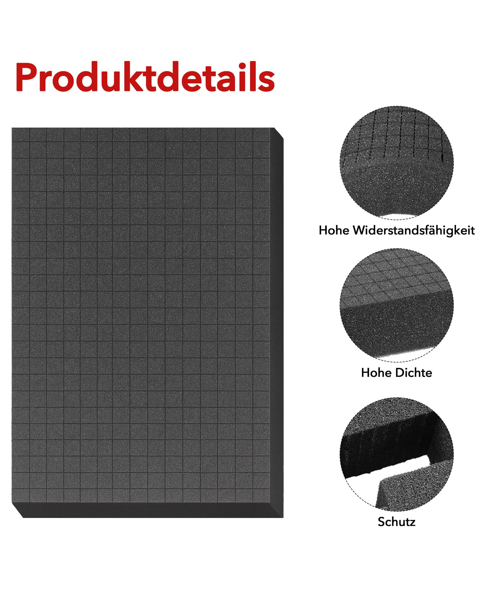 2 piezas de espuma de cuadrícula de espuma negra: 405 x 305 x 50 mm, espuma en cubos, protección para maletas, para cámara y herramientas de mesa, color negro