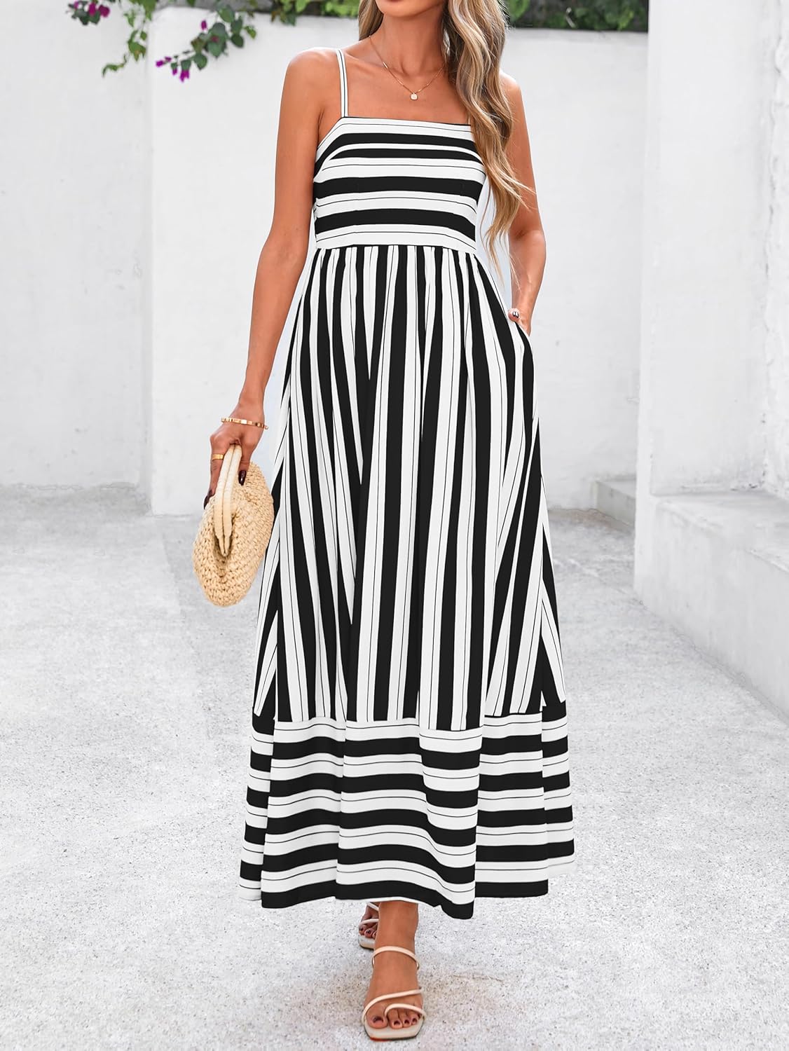 PRETTYGARDEN Women Summer Maxi Dresses 2026 Spaghetti Strap Boho Floral Striped Wedding Guest Beach Vacation Flowy Long Dress - Image 2