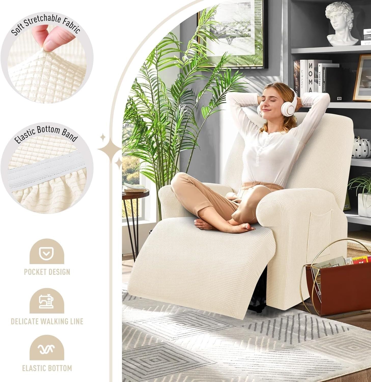 FANSU Housse De Fauteuil Et Canapé Extensible Lot De 2 - Gris Foncé - Protection Antidérapante Pour Accoudoirs