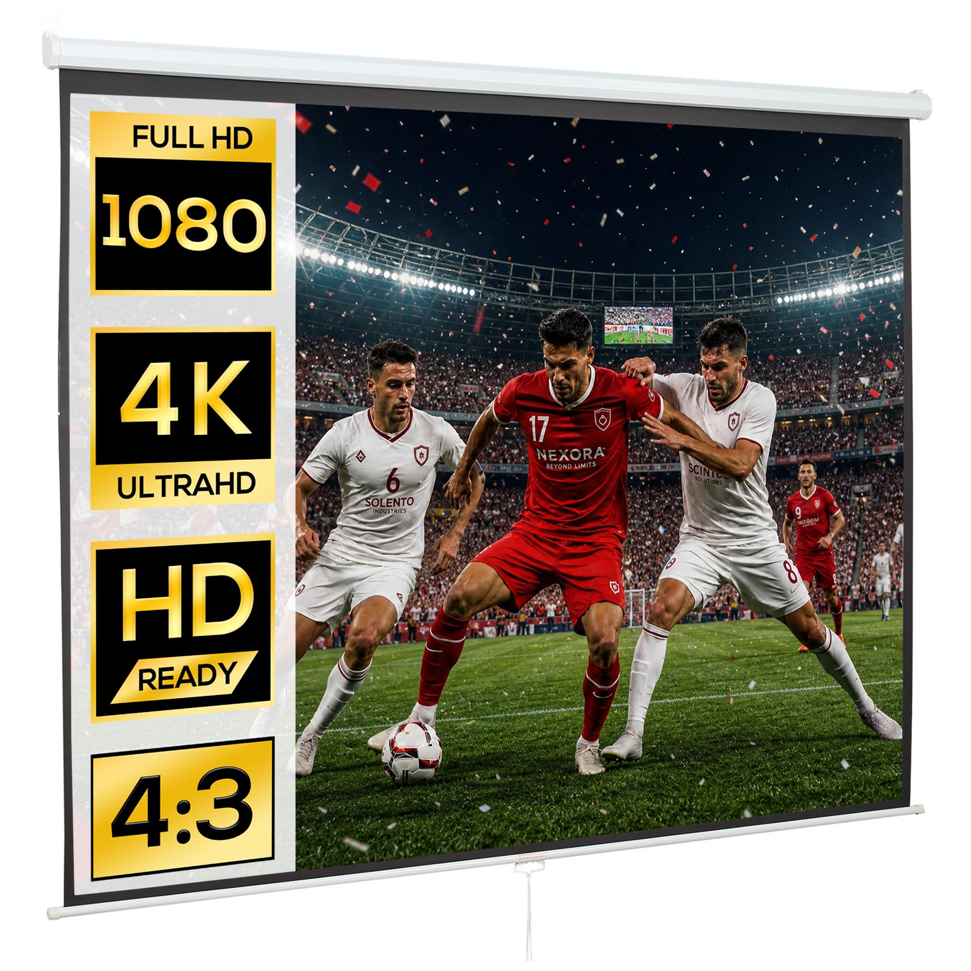 HOMCOM Pantalla de Proyector Manual 120 Pulgadas, Pantalla de Proyección, Formato 4:3/16:9, para Interior y Exterior, Eventos Deportivos, Cine en Casa, Oficina, Patio, 244x183 cm, Blanco