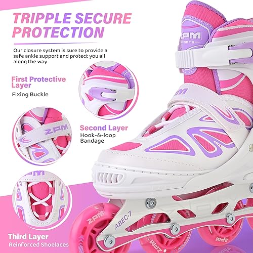 Miniatura 10 de Patines en línea Vinal de 2PM SPORTS, ajustables, con luces, para niños, todas las ruedas iluminadas, divertidos patines para niños y hombres, color