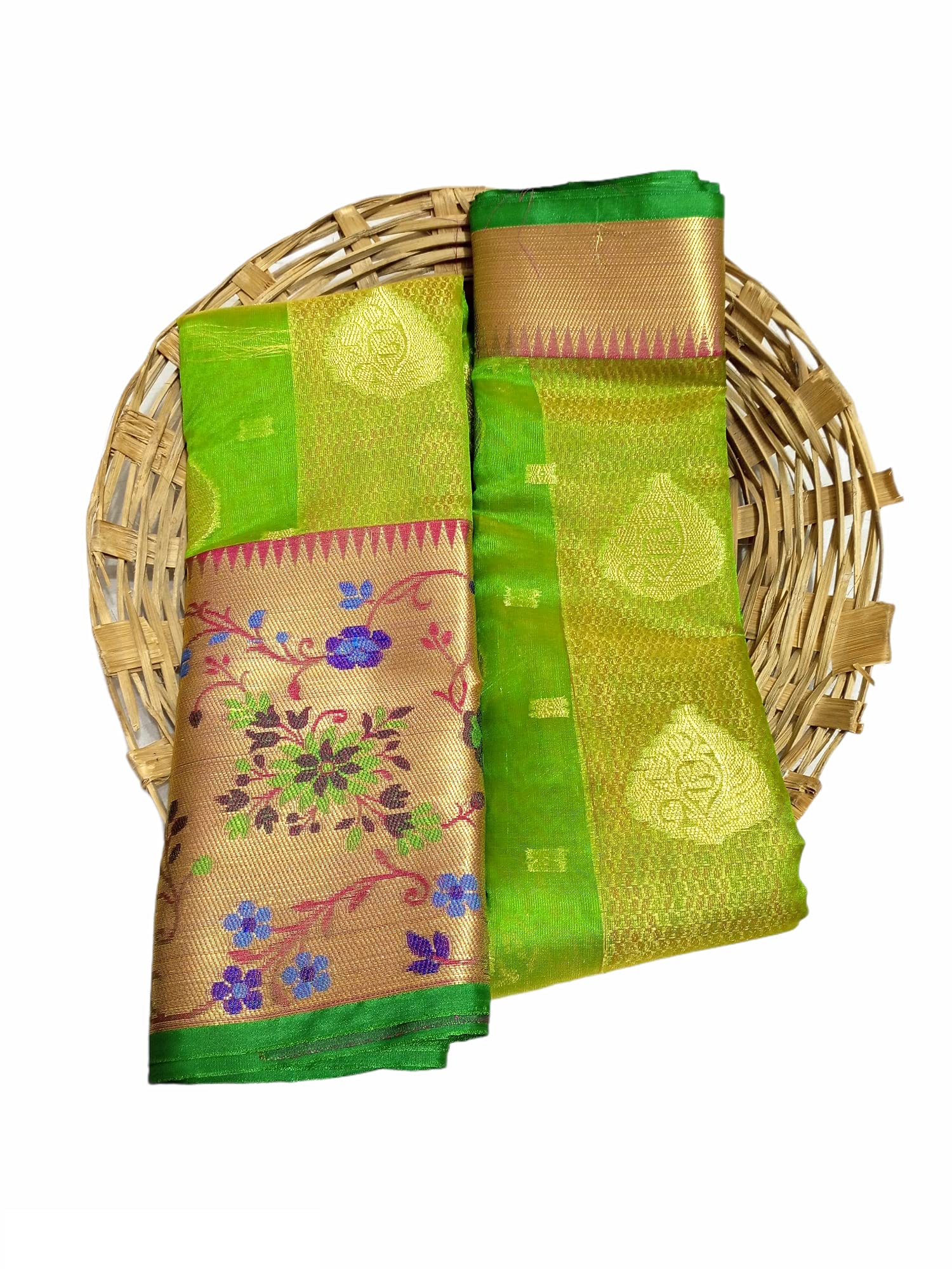 Rameshwaram Fabrics kora muslin tissue silk saree with contrast blouse ಕಾಂಟ್ರಾಸ್ಟ್ ಬ್ಲೌಸ್‌ನೊಂದಿಗೆ ಕೋರಾ ಮಸ್ಲಿನ್ ಟಿಶ್ಯೂ ರೇಷ್ಮೆ ಸೀರೆ कोरा मलमल टिशू सिल्क साड़ी कॉन्ट्रास्ट1ब्लाउज के साथ (Green1)