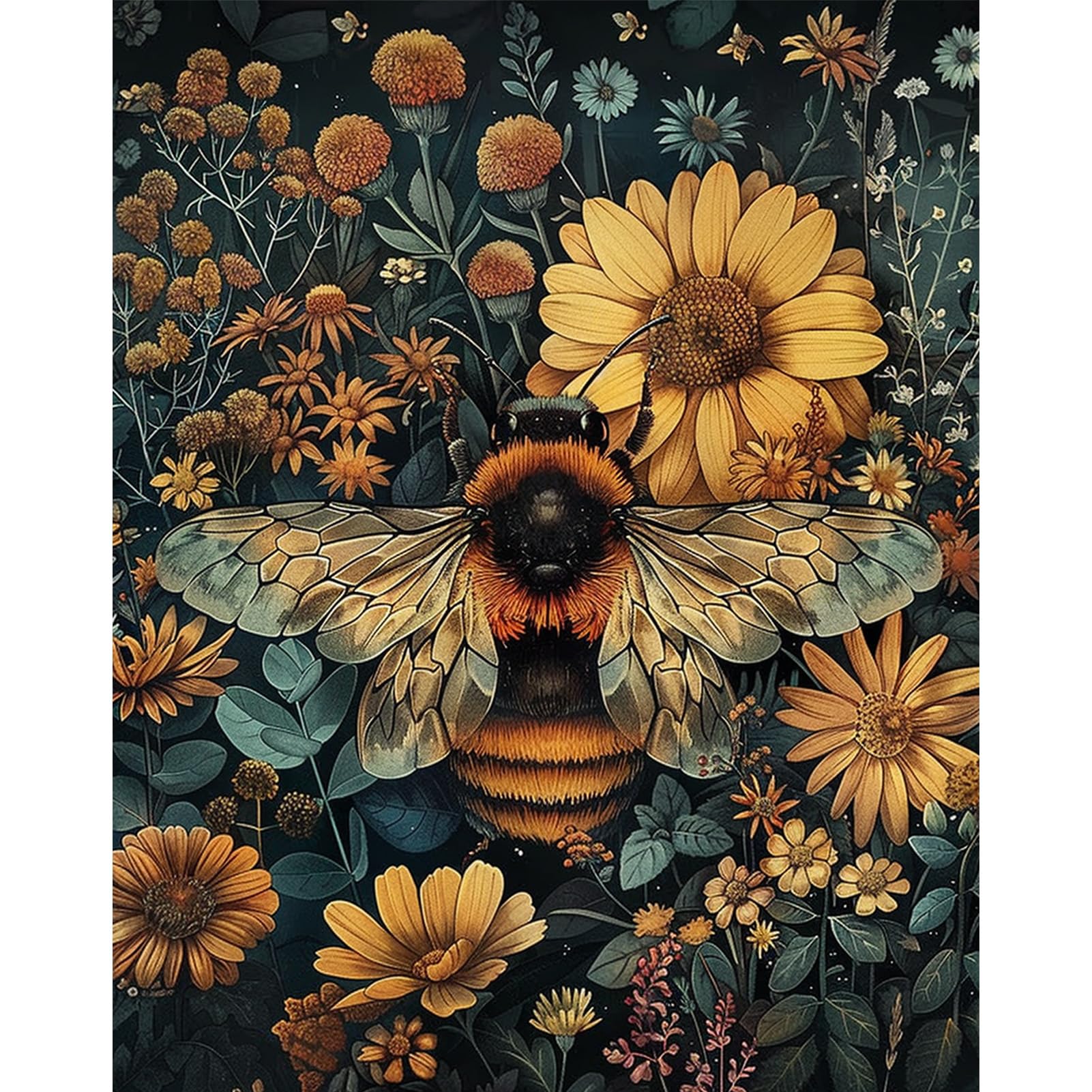DAERLE Paint by Numbers for Adults, Bee Floral, Painting by Number Kits On Canvas, Oil Painting Acrylic Paints, Home Wall Decor 16x20inch/40x50cm, Without Frame Beautiful Bees