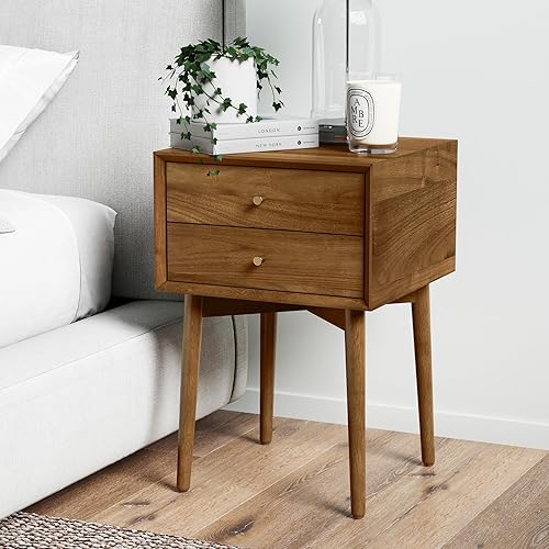 Nathan James 32704 Harper Mid-Century Oak Wood Nightstand with 2-Drawers,