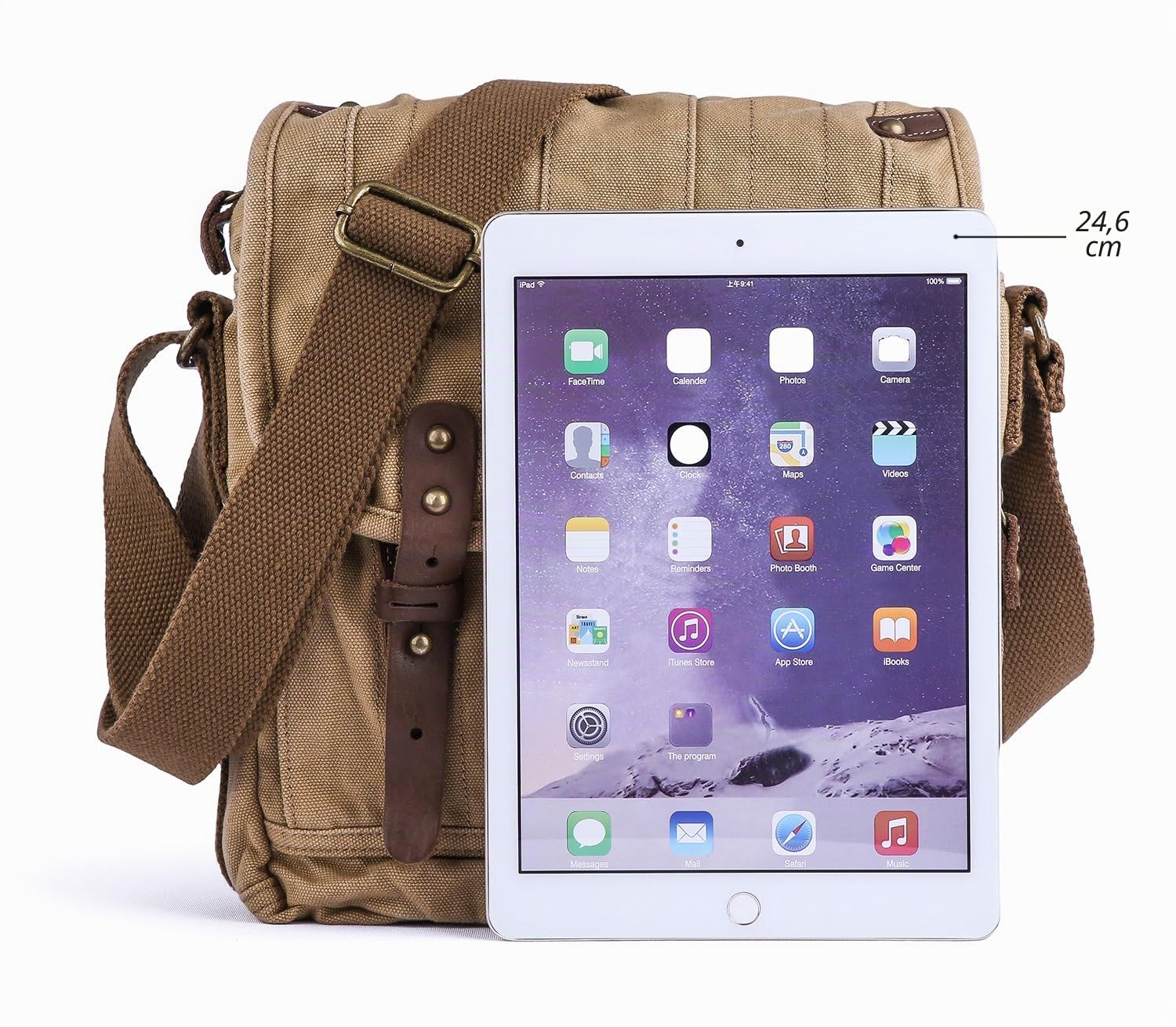 Gootium - Borsa a tracolla vintage da uomo, in tela, 25 cm, cachi (Beige) - 30829KA