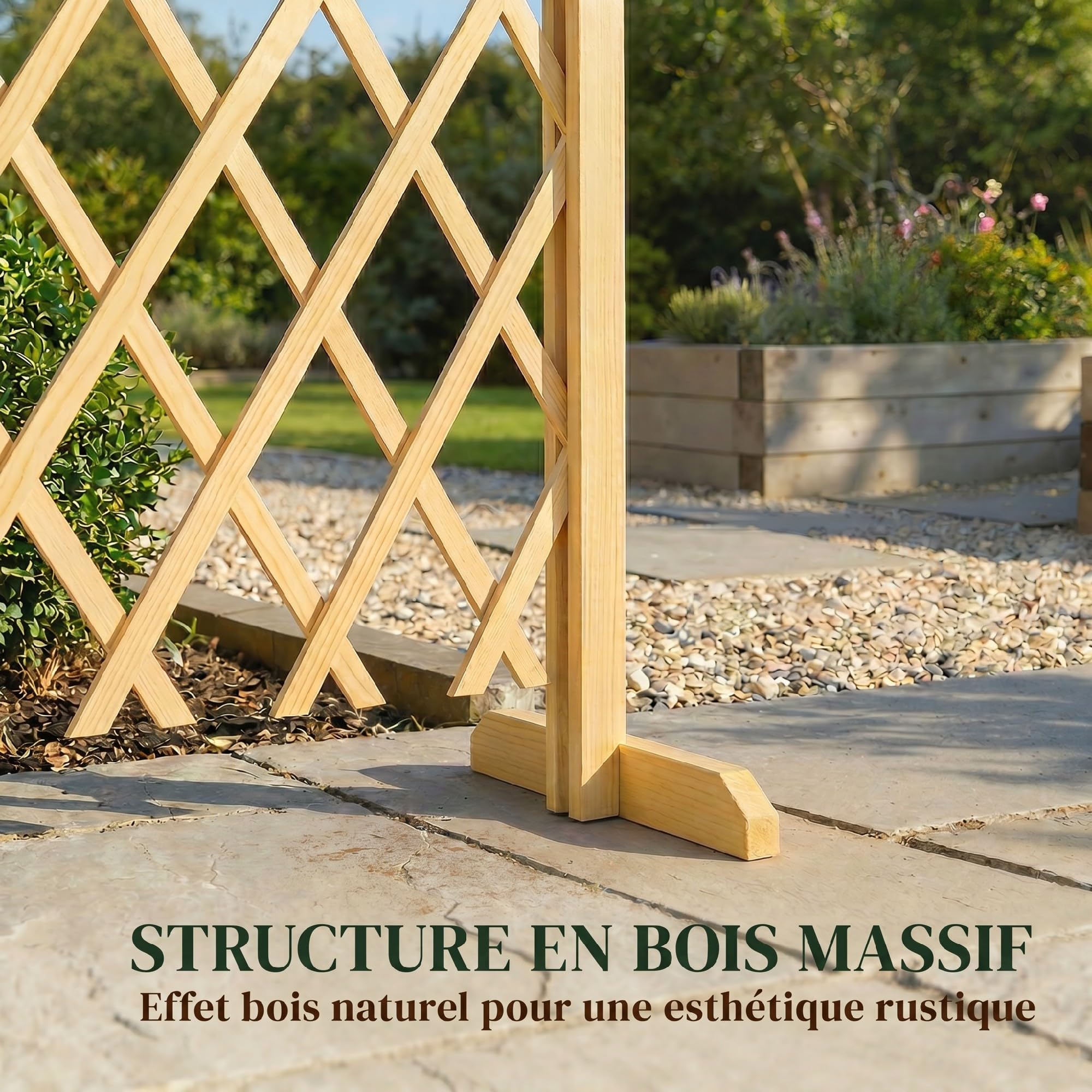 Outsunny Lot 2 Barrieres Extensibles Base Stable Clôture 180 cm Naturel | en Bois de Sapin, Clôture de Jardin, pour Balcon, Intérieur Extérieur