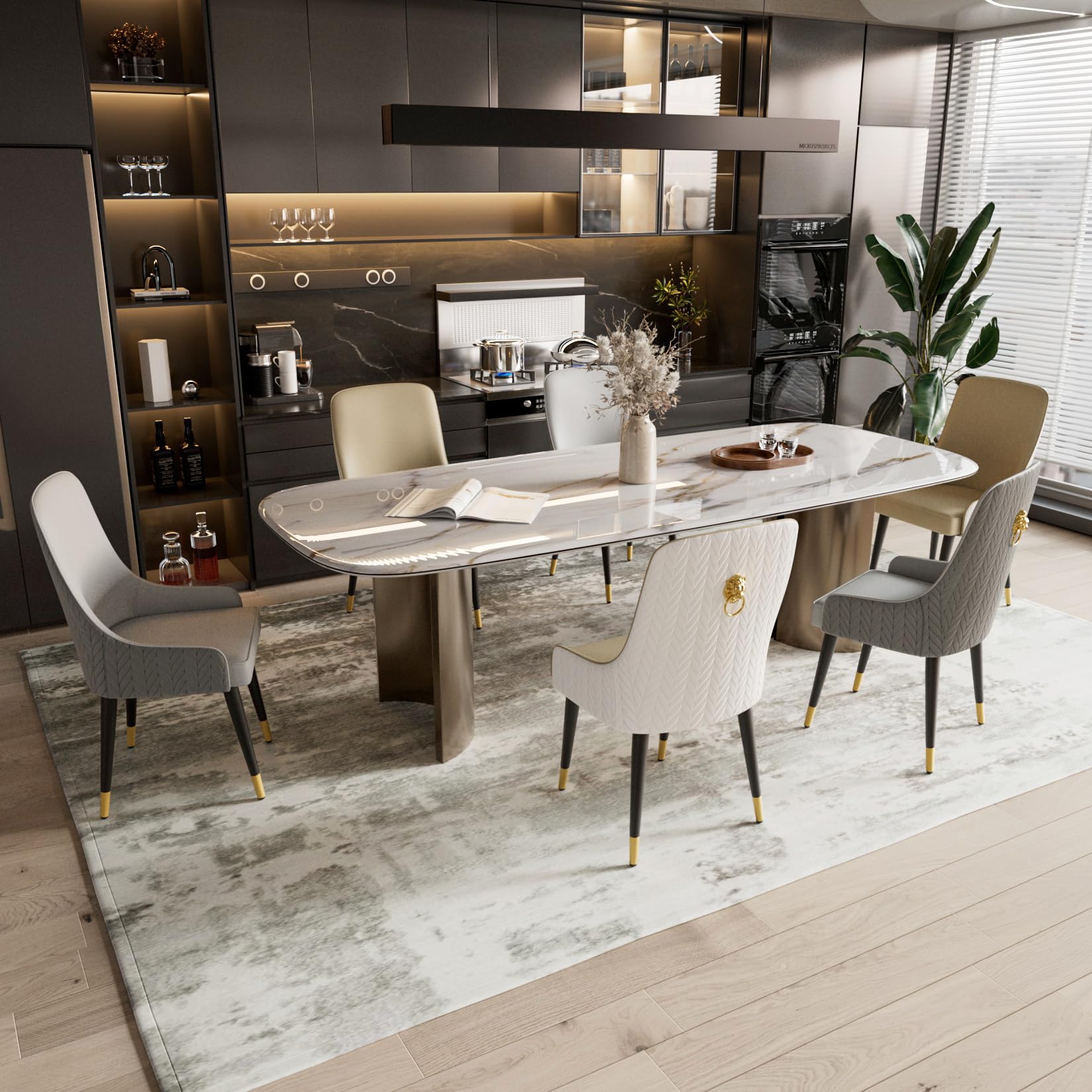 FATIVO Set di 2 Sedie da pranzo in Ecopelle Antigraffio: con Testa di Leone Design Sedie cucina Moderne Comodo imbottite - Facile da Pulire per famiglie sala da pranzo Facile assemblaggio