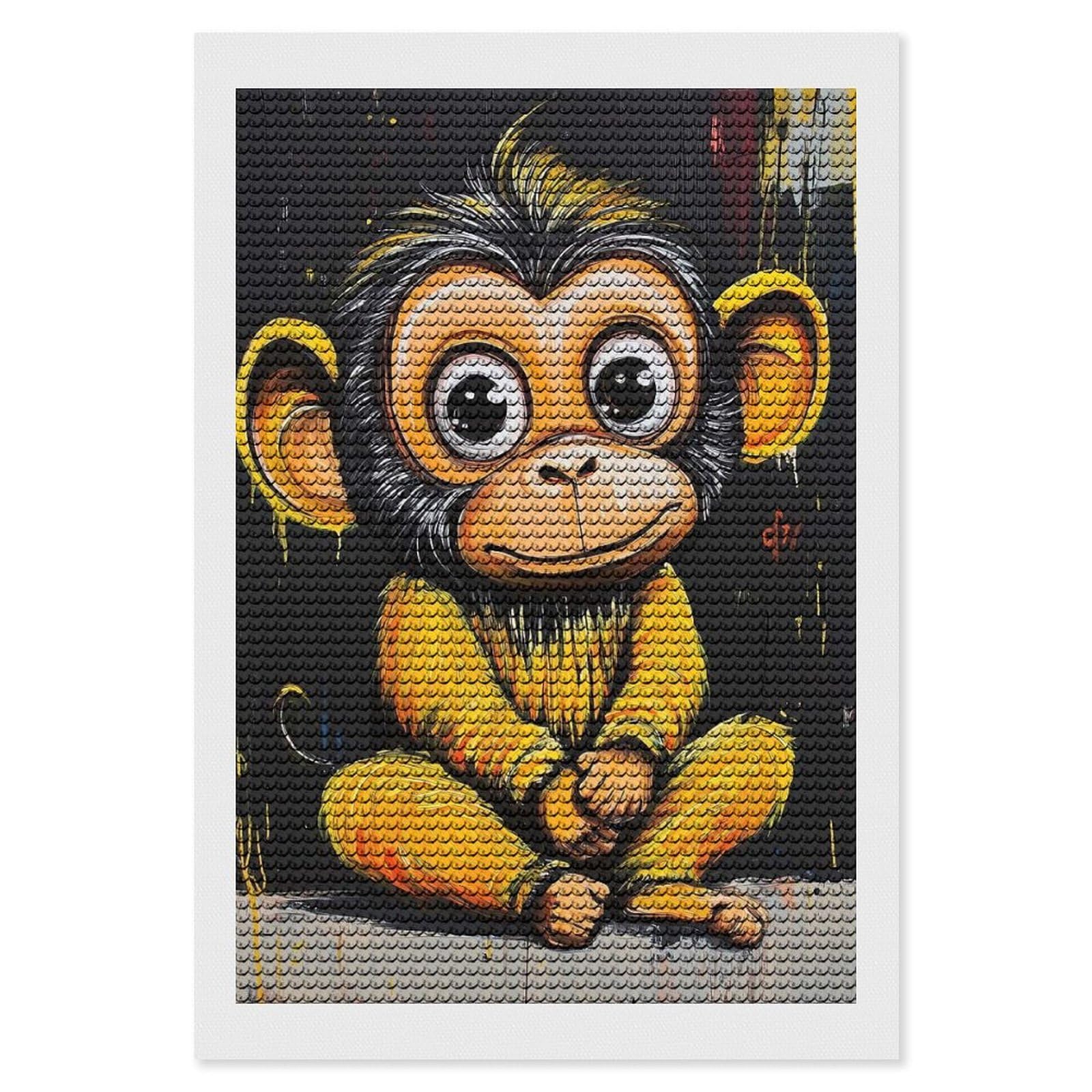 Junmoney Smiling Monkey Painting Diamond Painting Canvas Kit 8"x12", Round Gems, Living Room Decor, Seasonal Gift Choice, Modern Decor