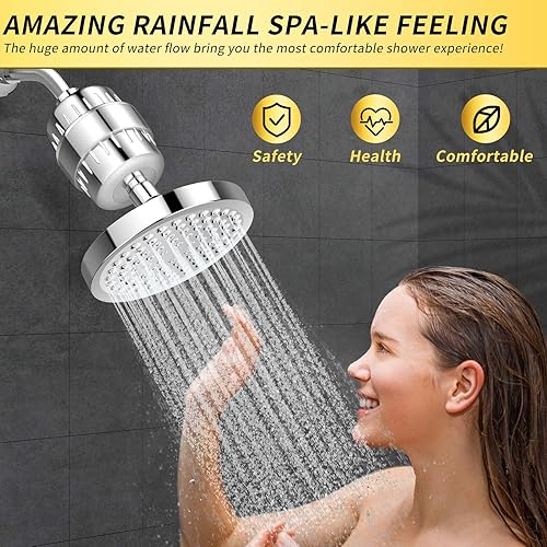 Miniatura 5 de FEELSO Cabezal de ducha y filtro de ducha de 15 etapas, cabezal de ducha suavizante de agua dura de alto rendimiento con cartucho de filtro para