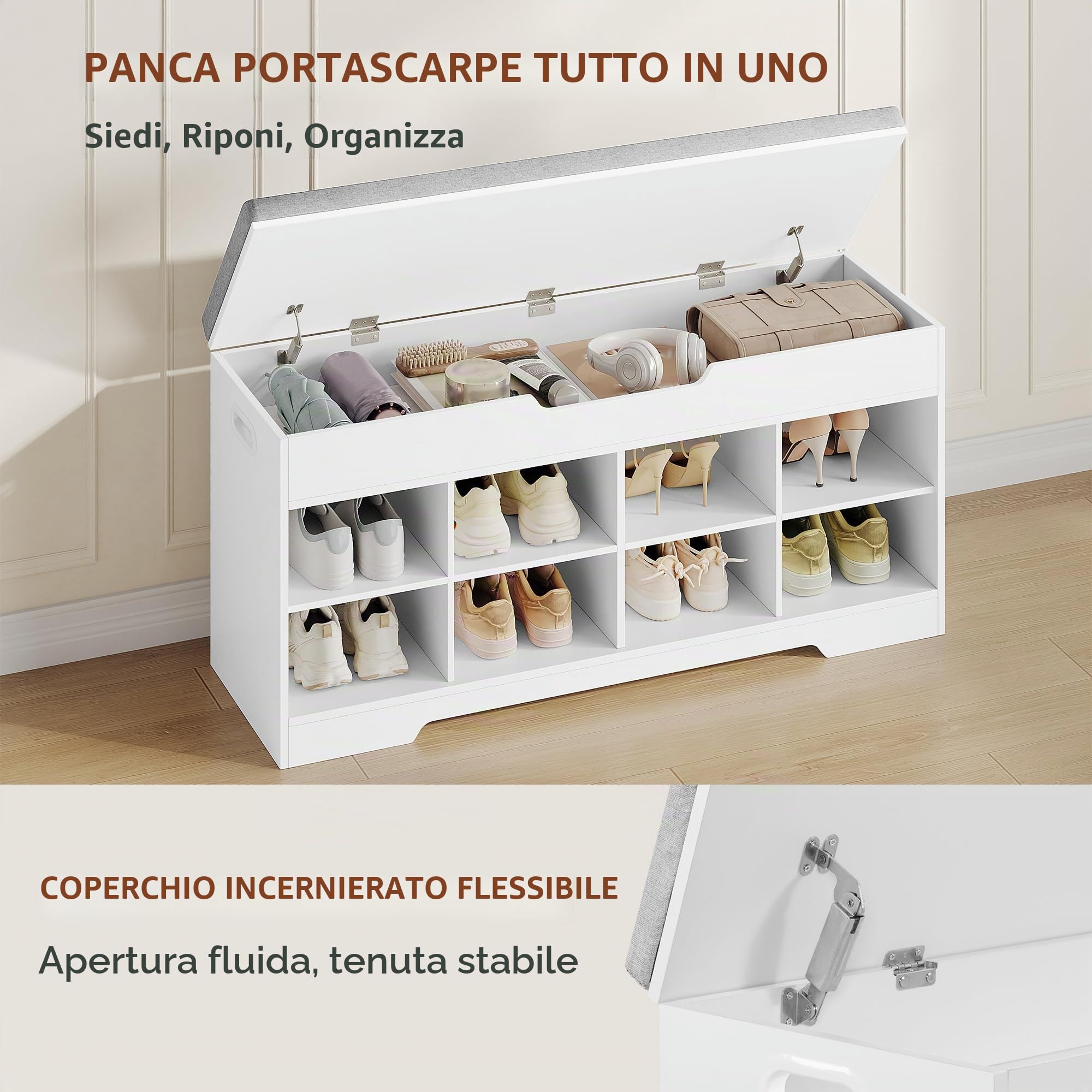 Panca Scarpiera, 104 x 32 x 50 cm, Bianco Lino