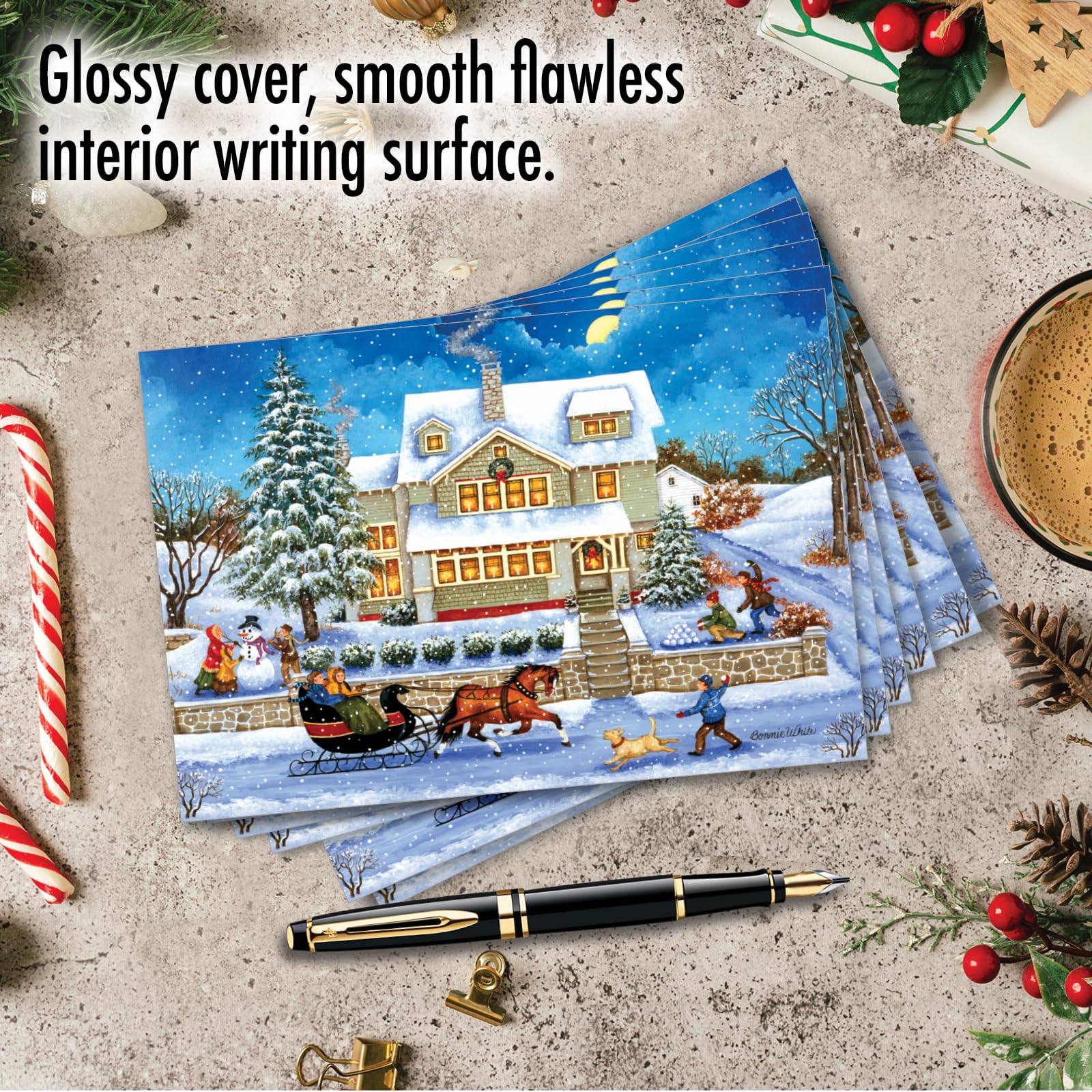 Mp5080 Jumbo carte de Noël : Old Town de Noël – G, avec vintage sur le thème des images d'un Noël Sleepy Town ; avec enveloppe Box Set of 12 Christmas Cards (C5080JXSG-B12)