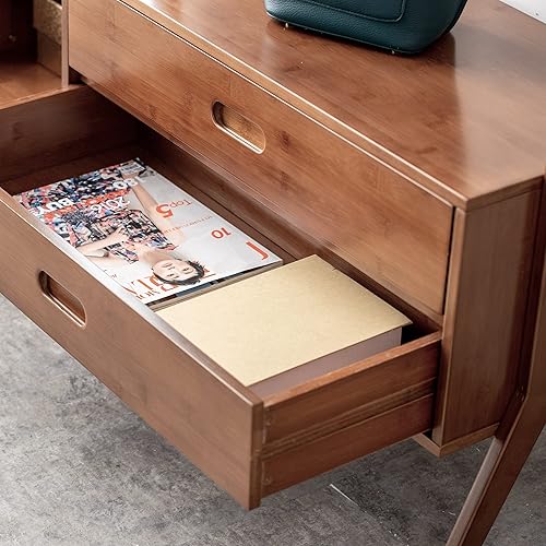 Miniatura 5 de Perchero de madera de bambú para ropa, organizadores independientes y cajones de almacenamiento con espejo y ganchos, perchero, armario abierto para