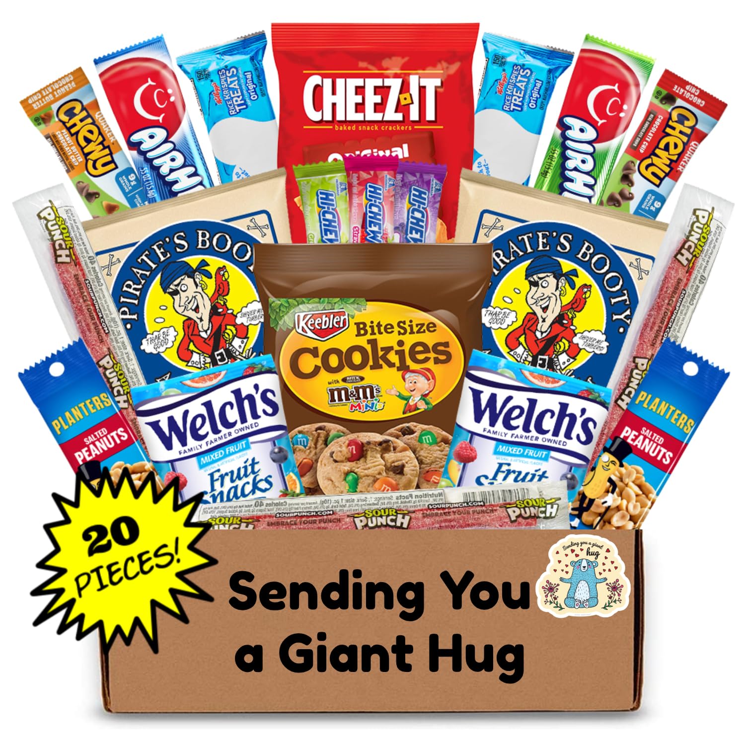 Hangry Kits Sending a Giant Hug For Men And Women - Send-A-Hug Basket Care Package for Men, To A Friend Or Loved One In Hospital, After Surgery Or Sickness. Recovery. Delicious Variety Of Comforting Snacks
