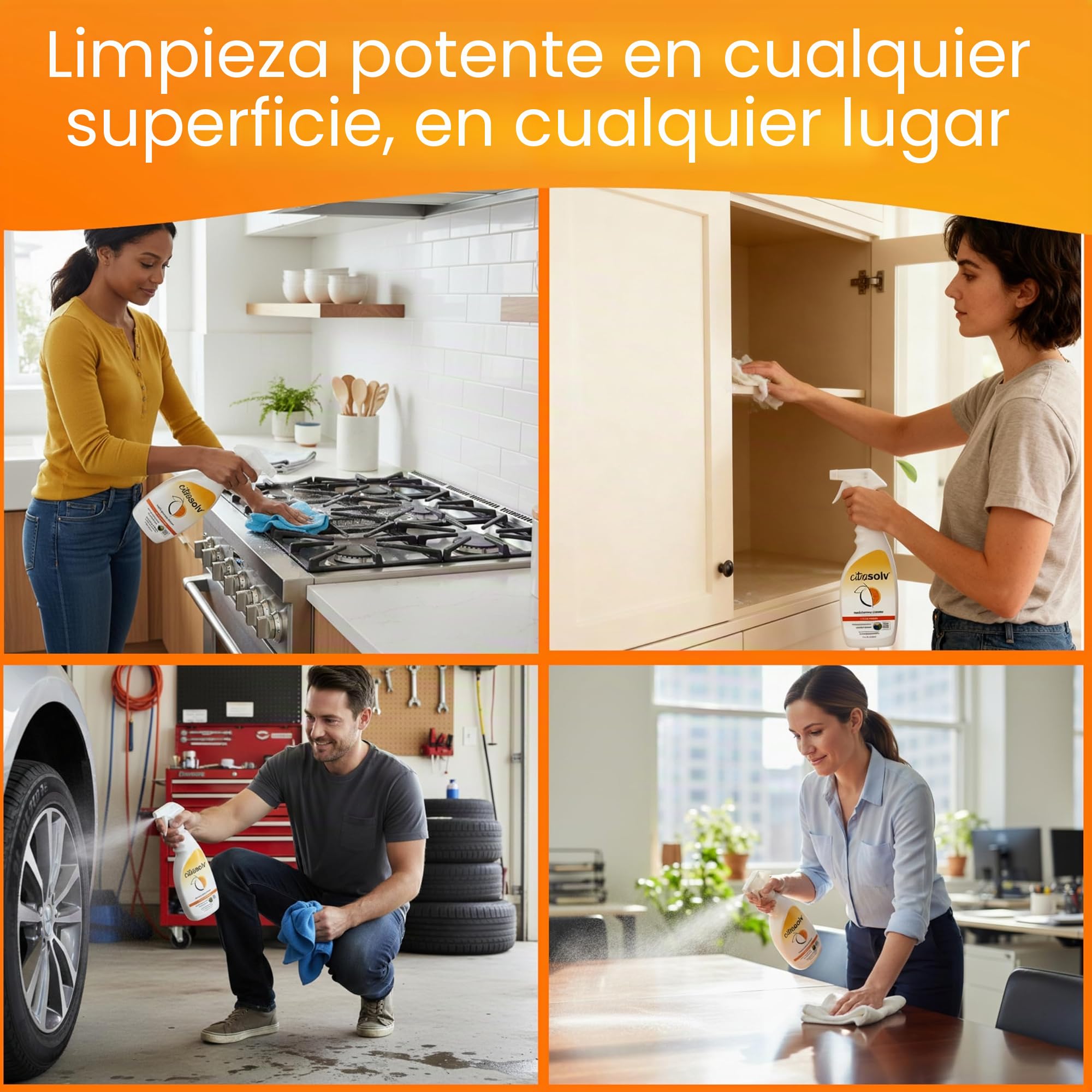 Citra Solv Spray de limpieza multiusos, potente desengrasante cítrico para cocina y baño, limpiador multisuperficie, sin productos químicos agresivos, naranja Valencia, 22 onzas