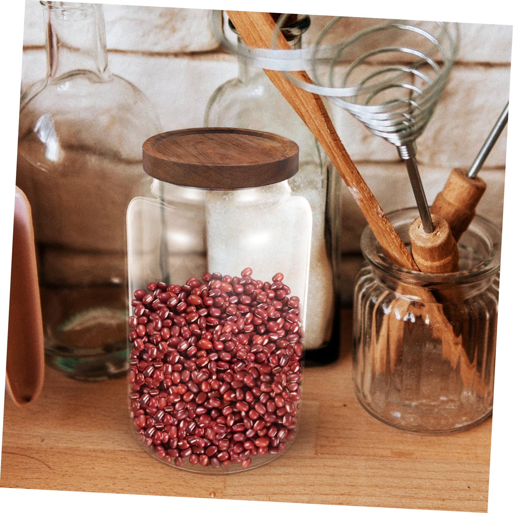Dichtes Vorratsglas 2, 8l aus Glas mit Holzdeckel für Getreide | Flacher Boden, zur Aufbewahrung von Mehl und Zucker, Transparentes Design für Küche und Tisch