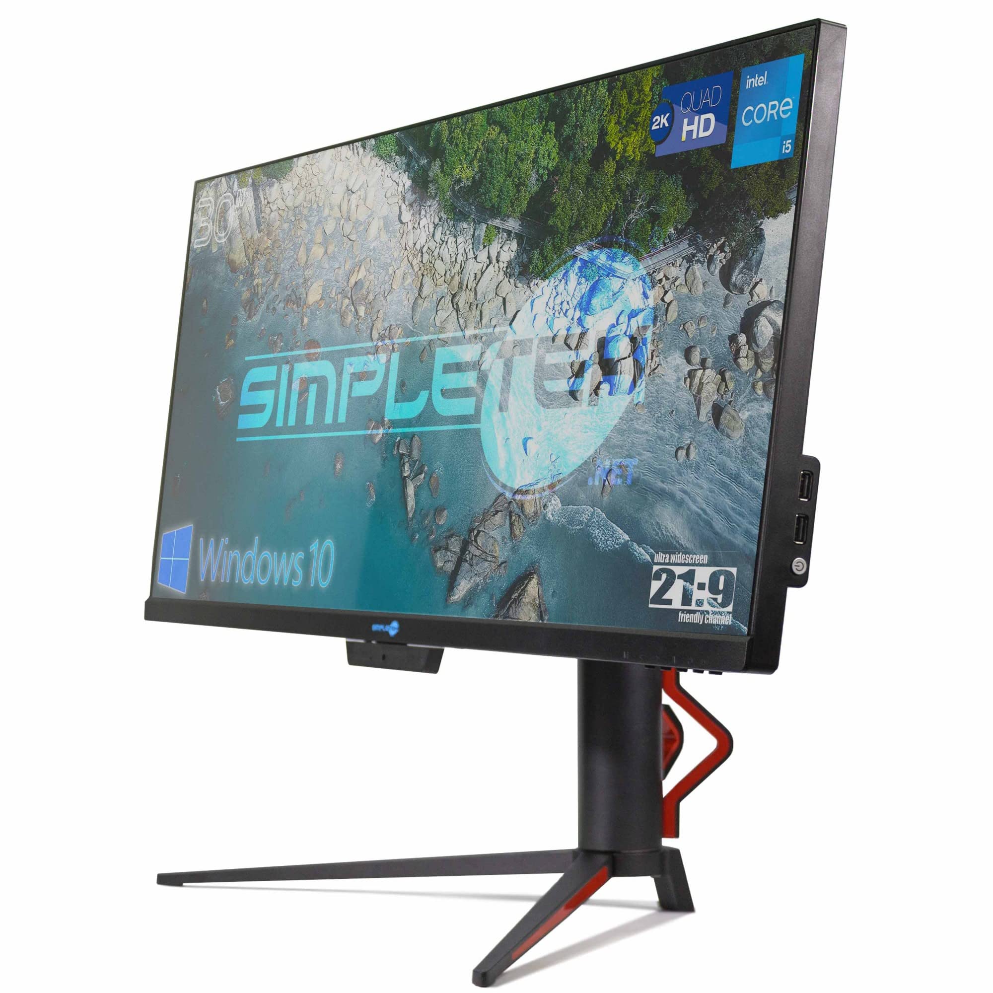 SIMPLETEK All in One 30" Schermo 2K Core i5 4GB SSD 120GB Windows 10 Pro | Ultrawide IPS 21:9 WiFi6 Bluetooth 5 Webcam Integrata PC Desktop Fisso Aio