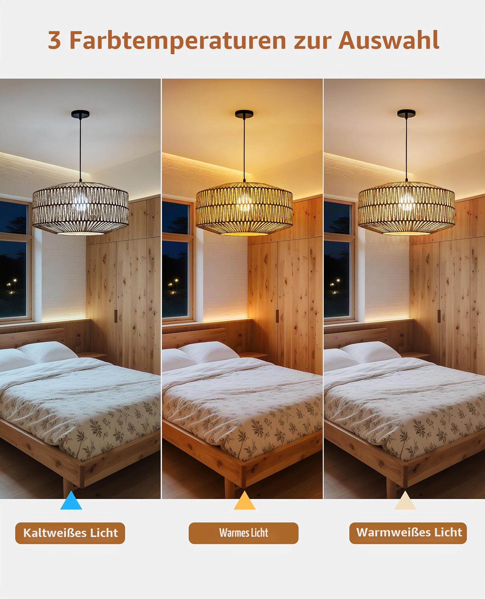 JAYNLT Pendelleuchte Rattan - Vintage Boho Pendelleuchte Hängelampe, E27 Rattan Deckenlampe Hängend, Ø30cm Hängeleuchte Geflochten für Wohnzimmer Schlafzimmer Küche