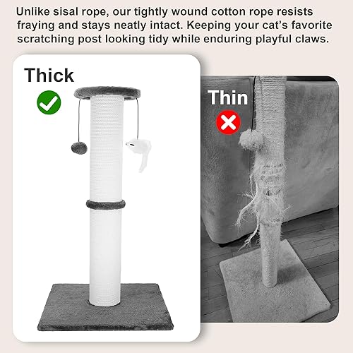 Miniatura 3 de Ahomdoo Poste rascador para gatos de 34 pulgadas de alto, resistente y grueso, cuerda de sisal con bola colgante y ratones, rascador vertical para