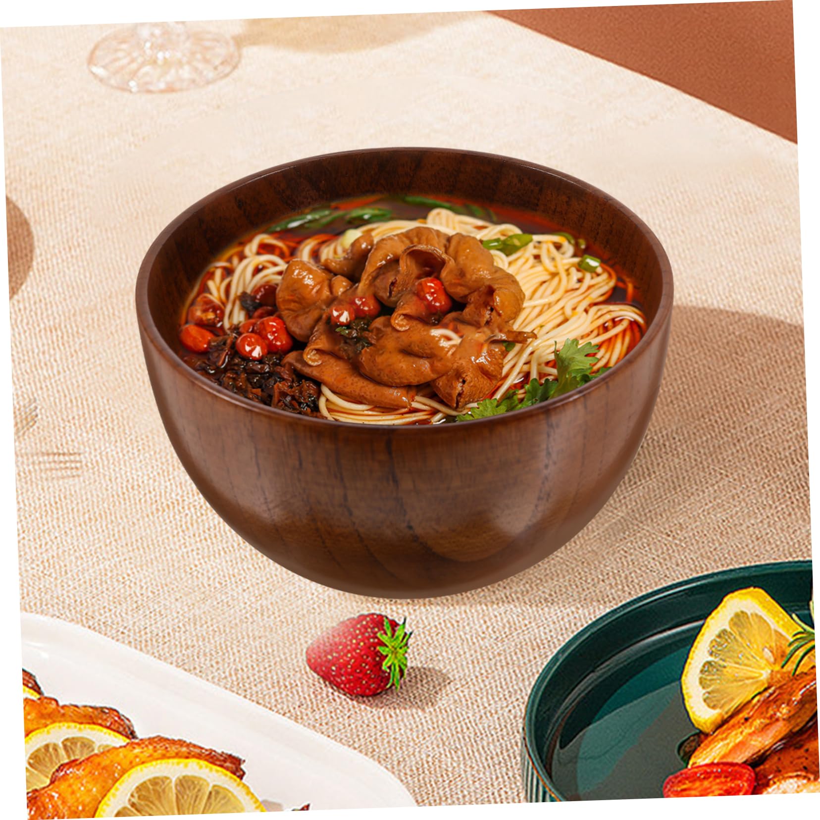 Cabilock 3 Piezas bol de madera ensaladera madera fruit bowl Ensaladera de tazón japonés de tazón de práctico bochas tazón de sopa de cuencos de