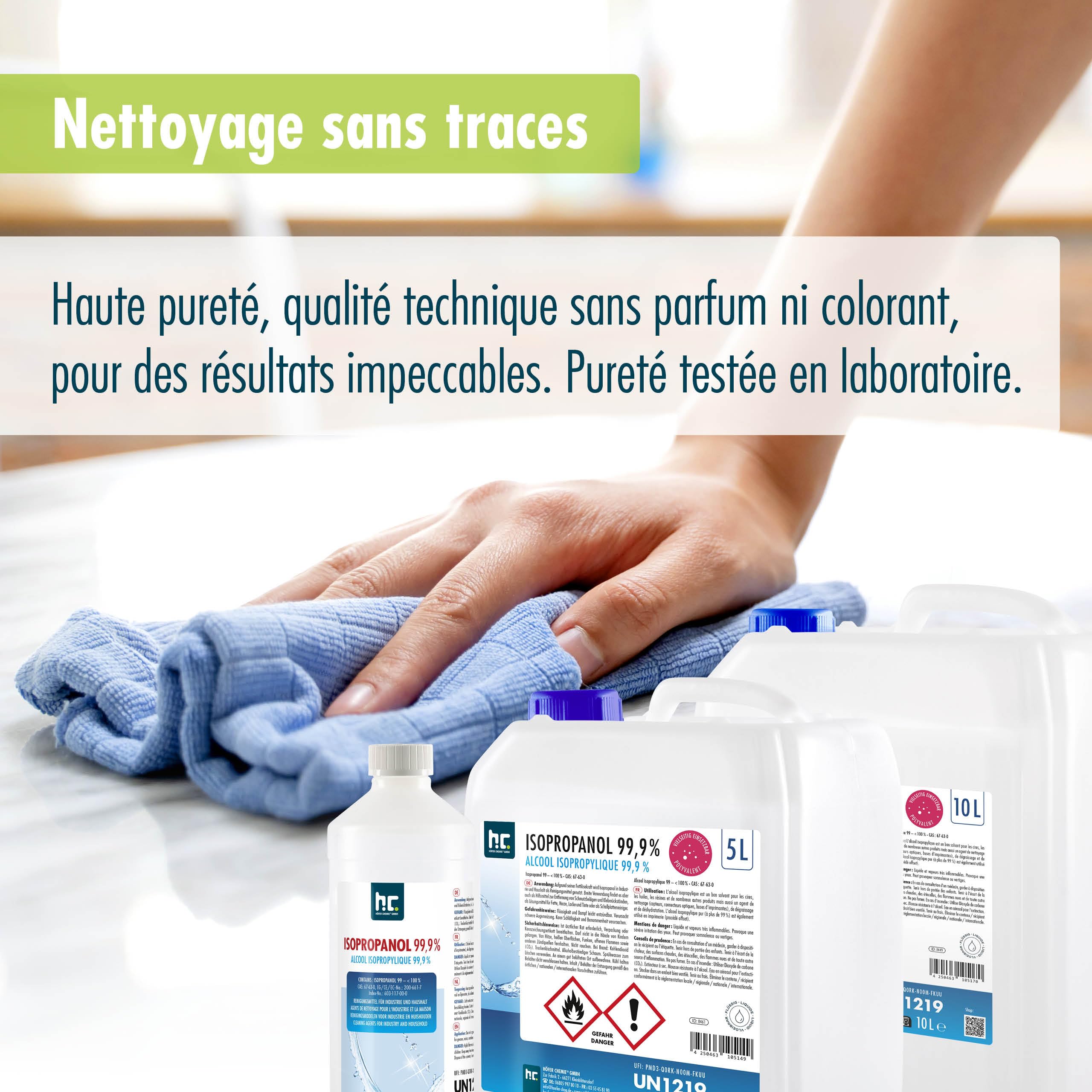 Höfer Chemie Isopropanol 99,9% (IPA) 24 X 1 L - Alcool Isopropylique pour le Nettoyage et le Dégraissage - Solvant Puissant - Multiusage