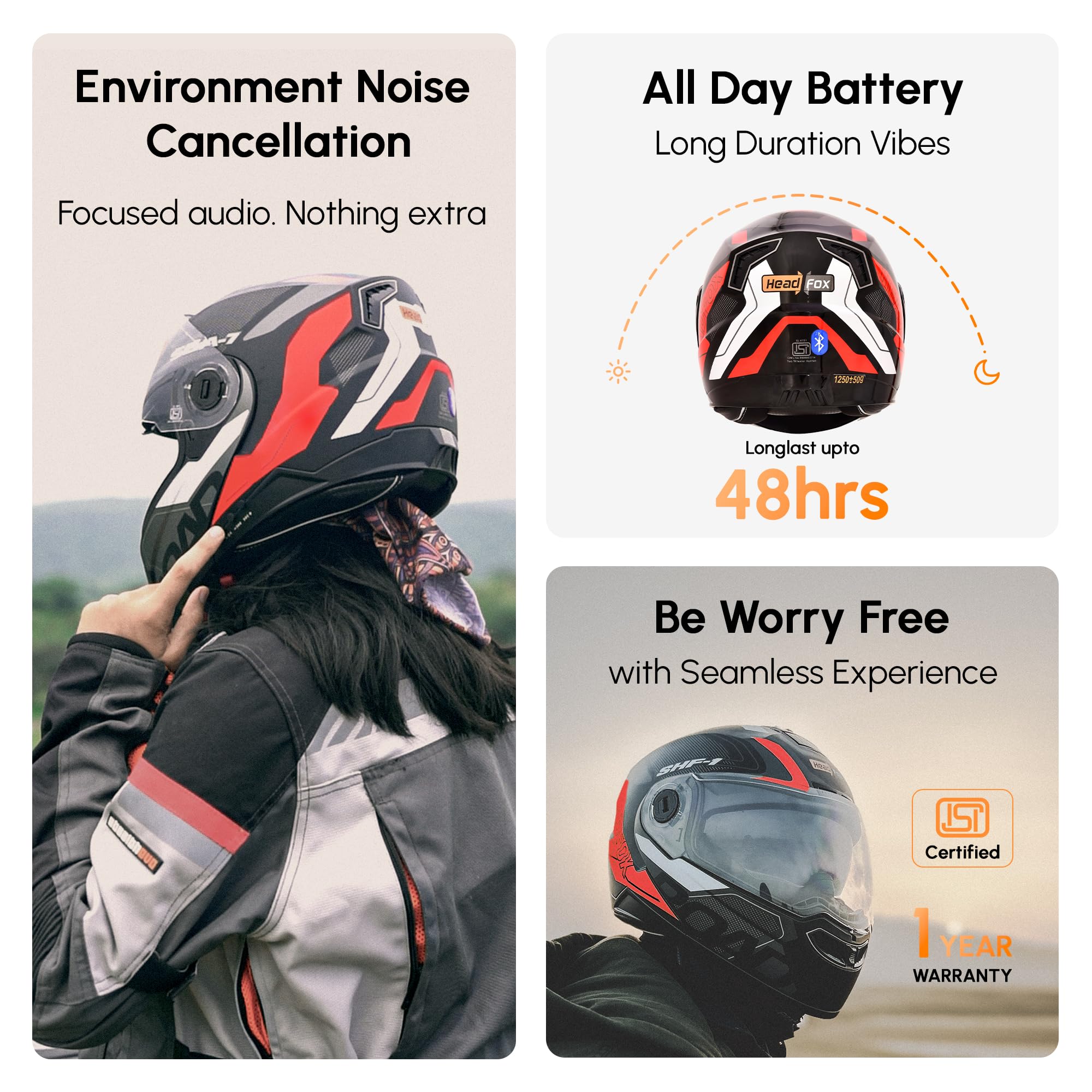 Headfox N2 Road Motorcycle Bluetooth Flip-up ISI Certified Helmet for Men, Connects Two Mobiles at Same Time with Music, Navigation & Waterproof (Glossy Red, 60 CM) 2