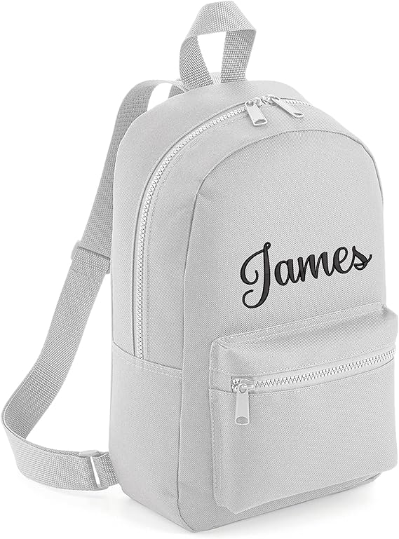 Personalised Embroidered Name KIds School Backpack Bag (Grey) Amazon