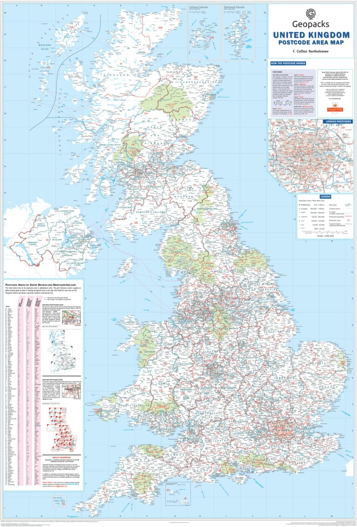 – UK Postcode Wall Map - Large Travel Map to show Detailed Postcode, County, District Boundaries, Roads, Cities, Towns & Villages, Laminated UK Map Poster, Waterproof, Perfect Traveler Gift 830 x 1200mm