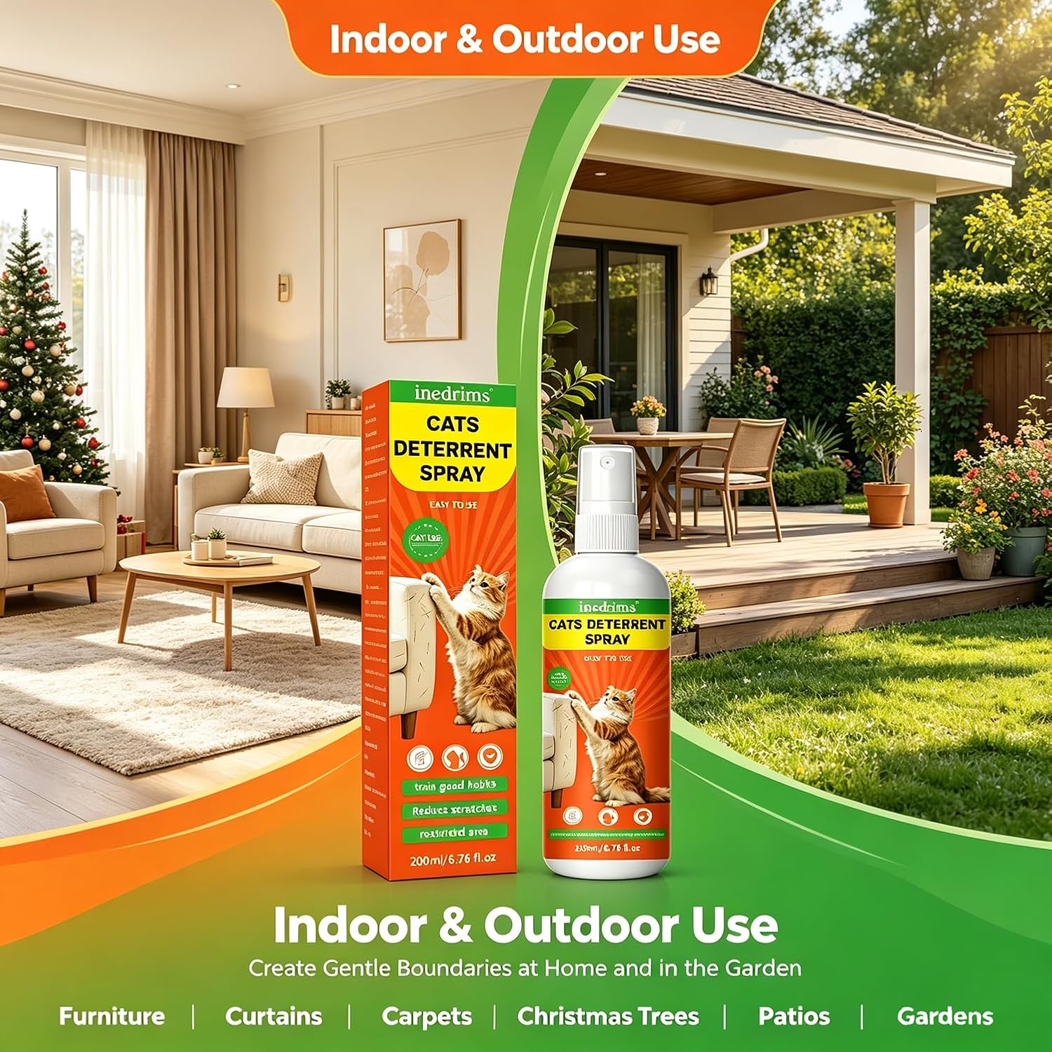Cat Repellent Spray for Furniture, Cat Repellent Indoor Outdoor, 6.76 Fl Oz | Establish Boundaries, Use Indoor and Outdoor, Stop Pee Spraying, Chewing & Scratching, Pet-Safe Formula, Easy to Use