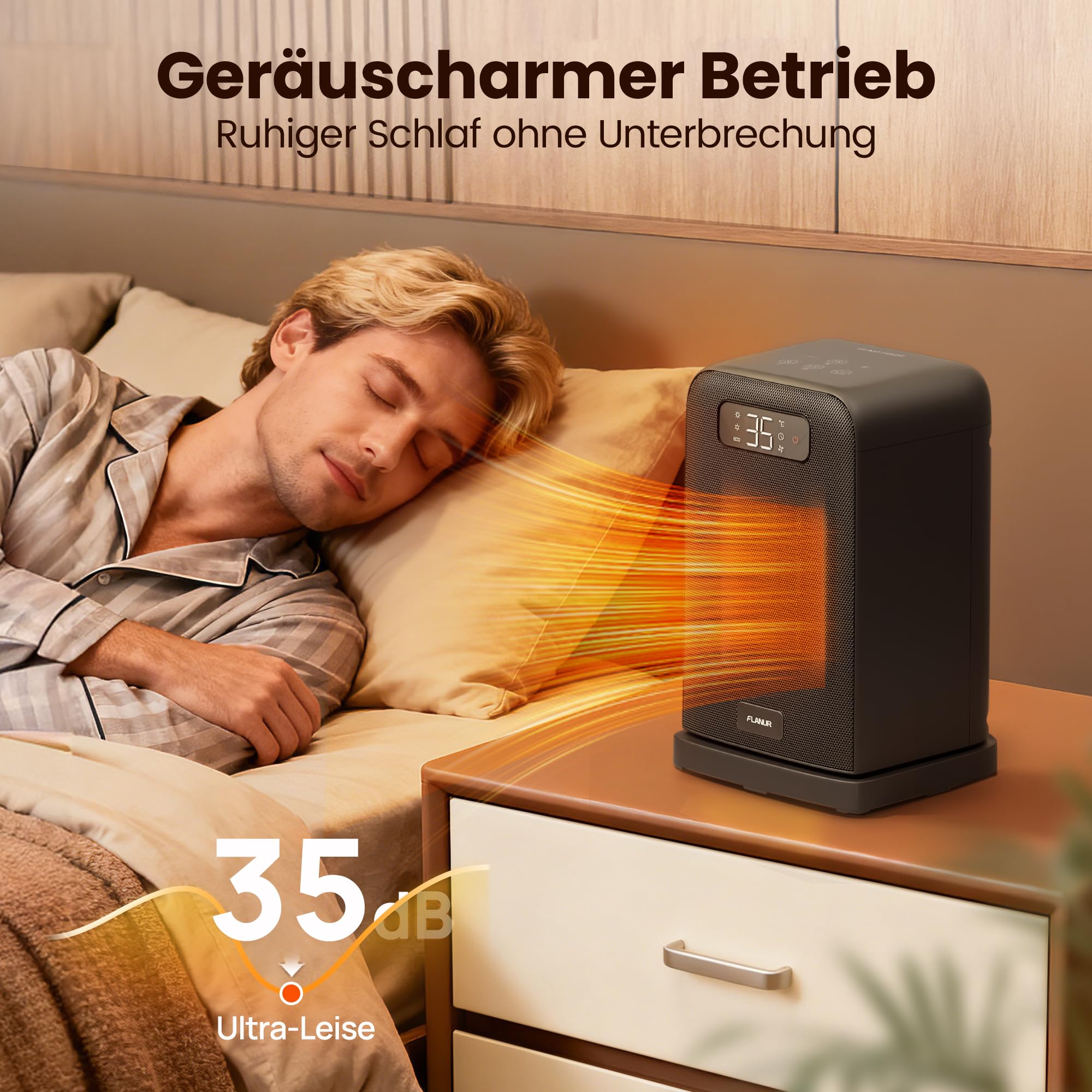 Heizlüfter Energiesparend, 1500W PTC Keramik Heizlüfter Leise, 26cm Elektroheizung mit Thermostat & Fernbedienung, ECO Modus, 70° Oszillation, 12h Timer, Überhitzungs-Kippschutz- Schwarz