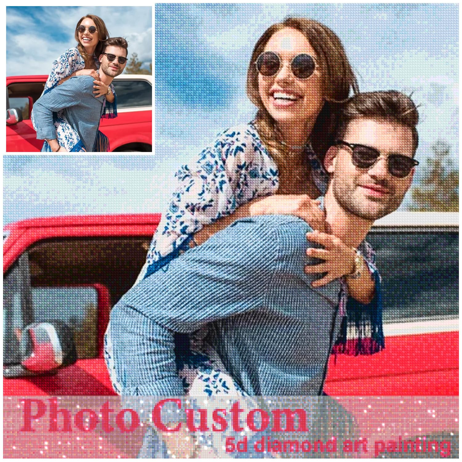 Kit de Pintura Diamante Personalizado, Foto Diamond Painting Personalizado Completo Diamante, 5D DIY Cuadro Diamantes Personalizado Manualidades de Mosaico, Regalos para Decoración del Hogar