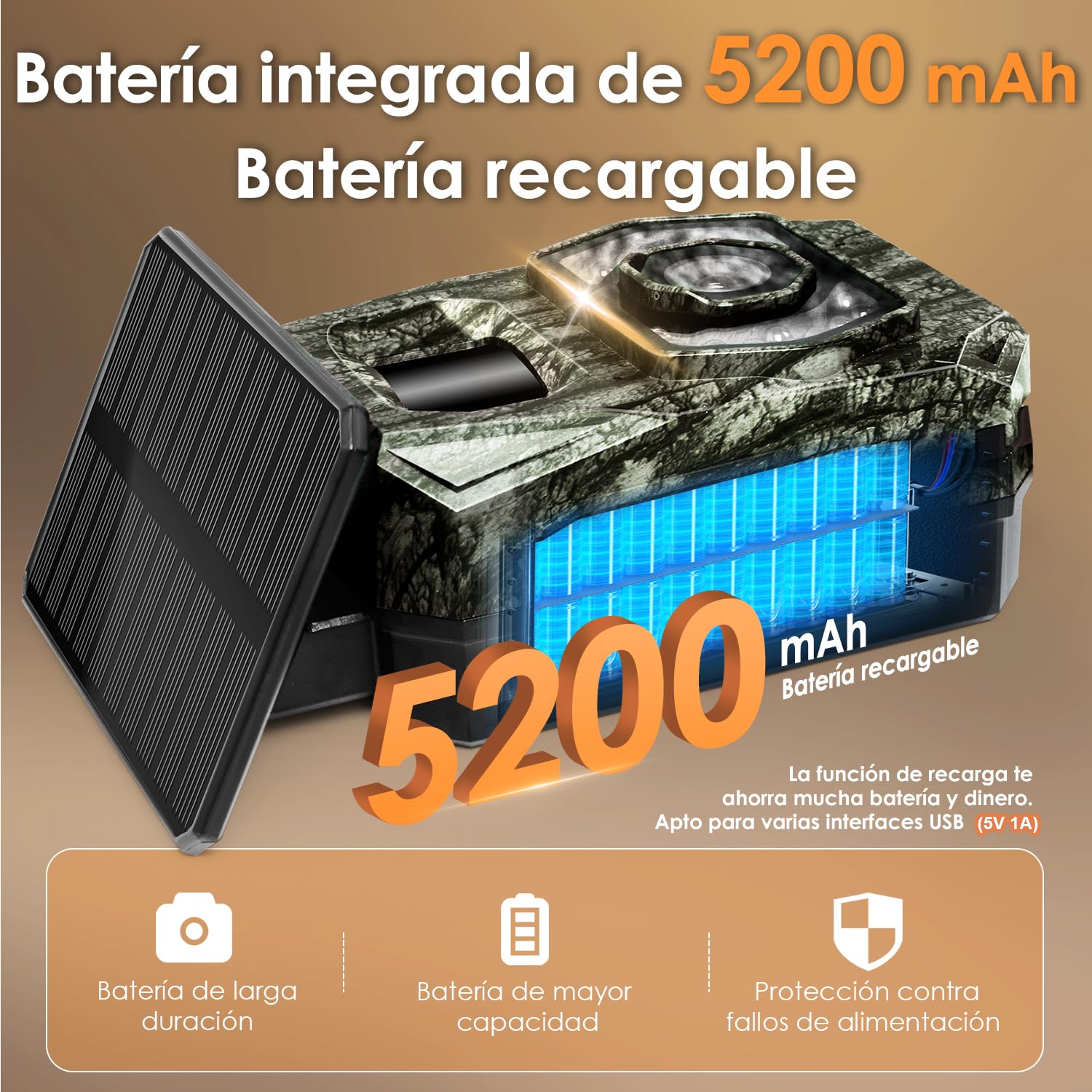 Camara Caza Fototrampeo, Cámara de Caza con Envio al Movil APP WiFi Camara Caza Vision Nocturna 48MP Solar Cámara Fototrampeo con Batería de 5200 mAh, 0.1s Velocidad de Disparo Caza Impermeable IP66