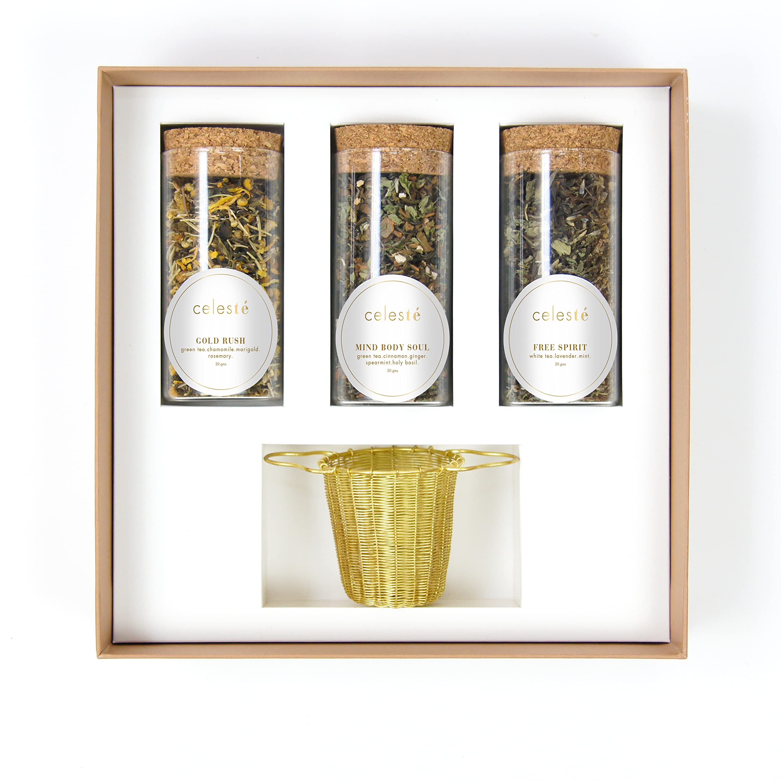 CeleaTe - Tea Gift Box Serenity | Loose Leaf Tea | 3 Tea Tubes - 20gms Each | Green Tea and White Tea