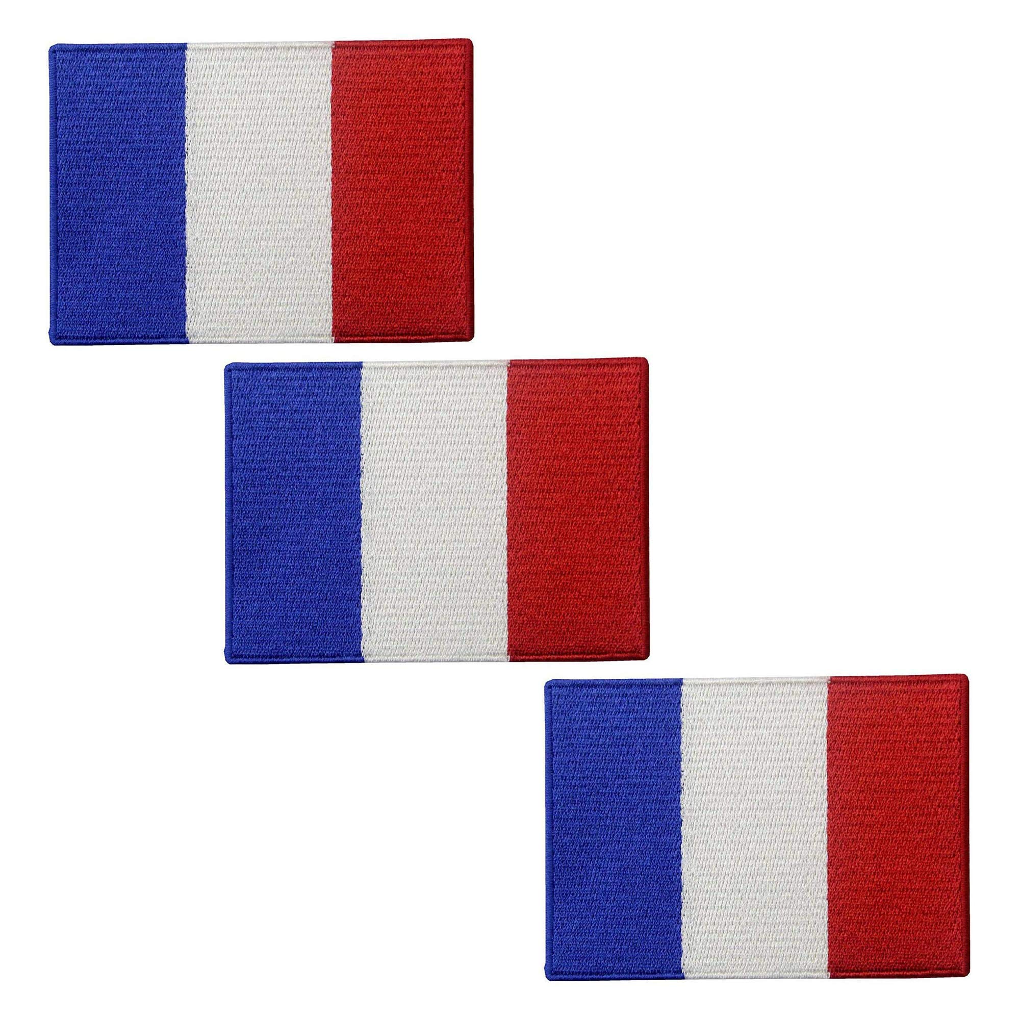3 Pack France Flag Patch Embroidered Iron On Sew On Patch - Emblem Tactical Military Morale Funny Patches Badges Appliques with Fastener Hook and Loop Backing