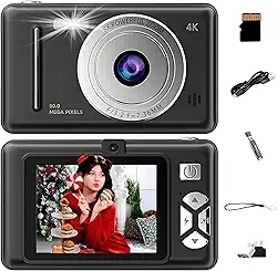 Câmera digital 1080P FHD 44MP com zoom digital de 16x, estabilizador de imagem, função para jogos e cartão de 32GB para adolescentes, idosos e iniciantes. (preto)