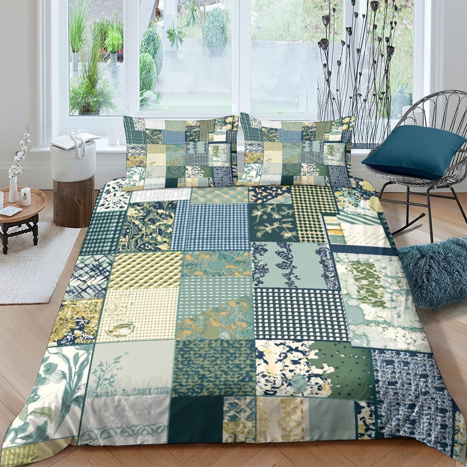 Ctjqhvkz Style-2 3D Printed Botanical Patchwork Fitted Sheet Microfiber Anti-Slip Soft Mattress Cover Bedroom Decor Dustproof Single（135X200cm）