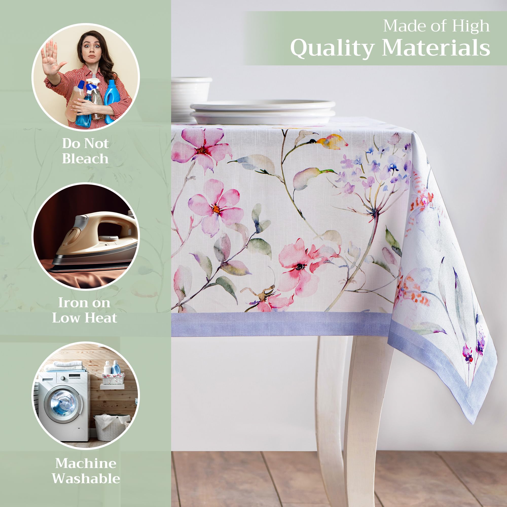 Maison d' Hermine Table Cloth Rectangle Table 100% Cotton 230 cm x 140 cm Tablecloth Reusable Everyday Use for Dining Farmhouse Home Party Festive Gifts for Mothers Day (Summer Floral) - Image 3
