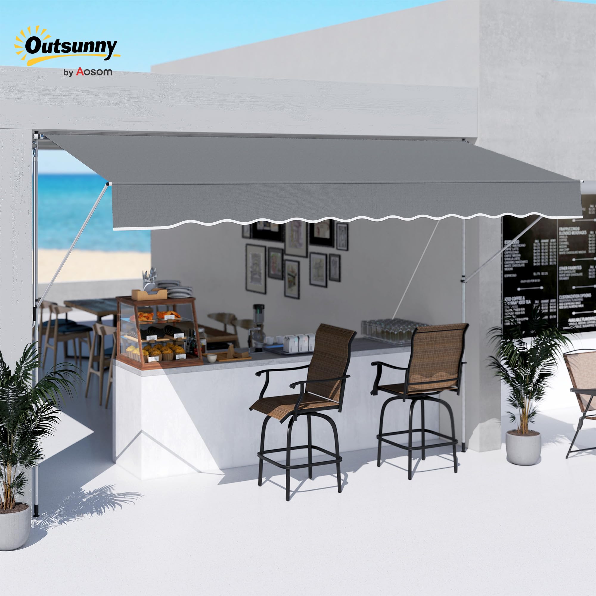 Outsunny Tenda da Sole Esterno 4x1.2m Braccio Avvolgibile Inclinazione Regolabile 0-90° Alluminio Grigio Scuro