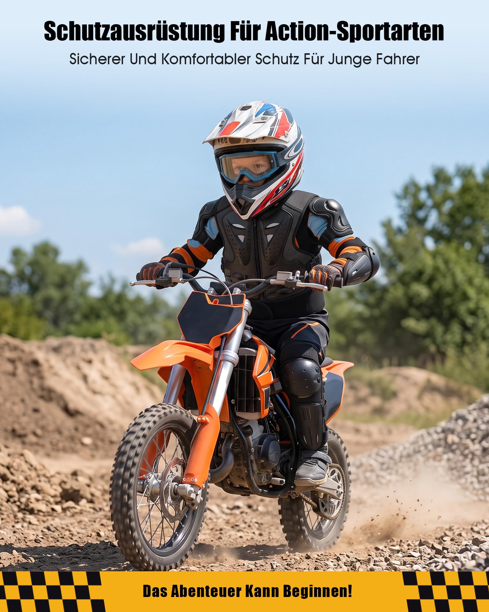 Kinder Schutzset Protektoren Set Motocross Mountainbike Brustpanzer Mit Knie Ellenbogen Verstellbar Stoßdämpfend Atmungsaktiv Für Fahrrad Scooter Skateboard Ski Für 4–12 Jahre