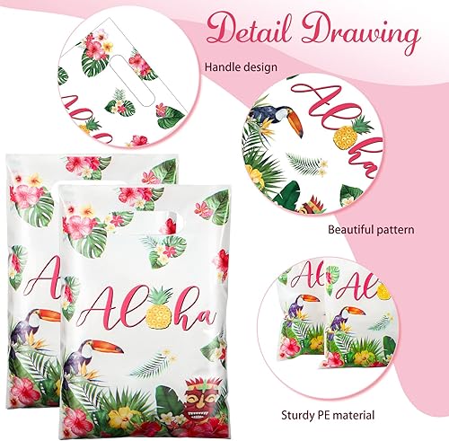 Miniatura 3 de PerKoop 100 bolsas de regalo hawaianas Aloha bolsas de verano con asas troqueladas, bolsas de recuerdo Luau, bolsas de plástico tropical, bolsas de