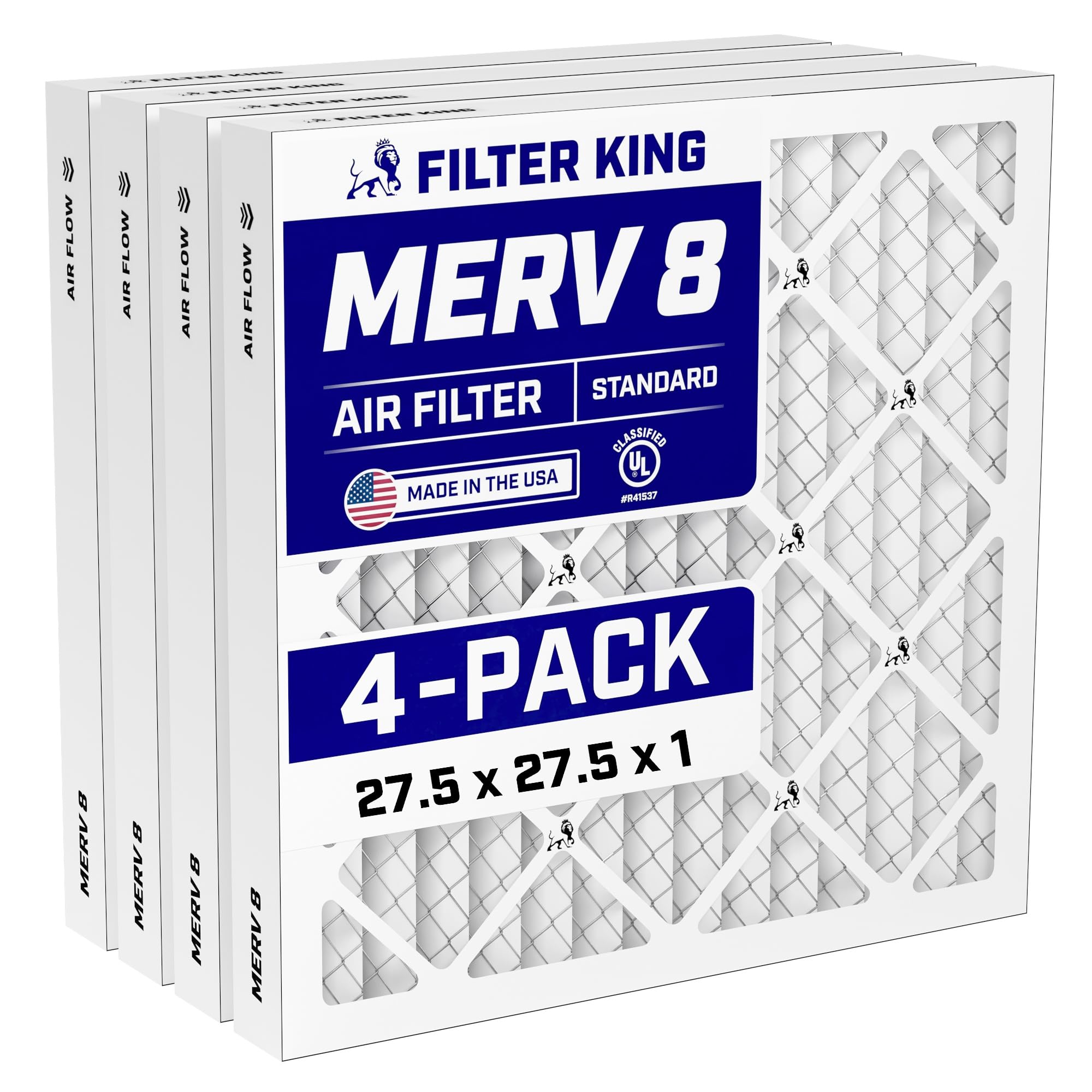 Filter King 27.5x27.5x1 Air Filter (MERV 8) (4-Pack) Dust