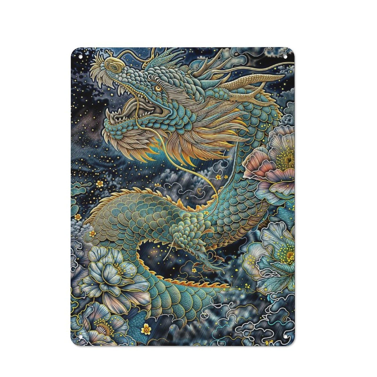 Retro Metal Wall Plaque 40x30cm Featuring Eastern Dragon, Room Wall Plaque for Hallway, Home Bar, Garage Or Study