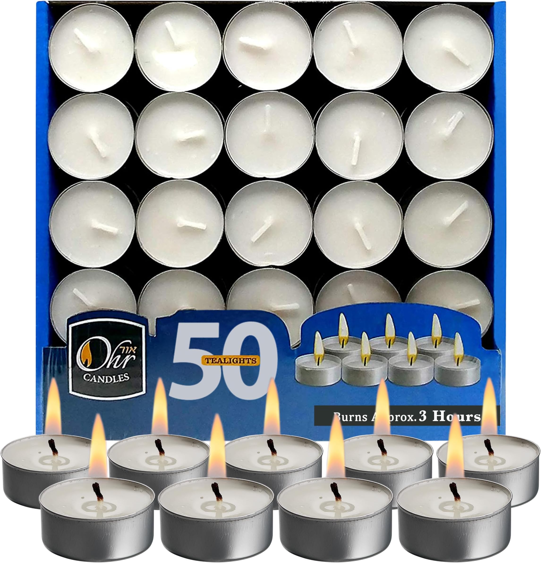 Ohr Tea Light Candles - 50 Bulk Pack - White Unscented Travel, Centerpiece, Decorative Candle - 3 Hour Burn Time